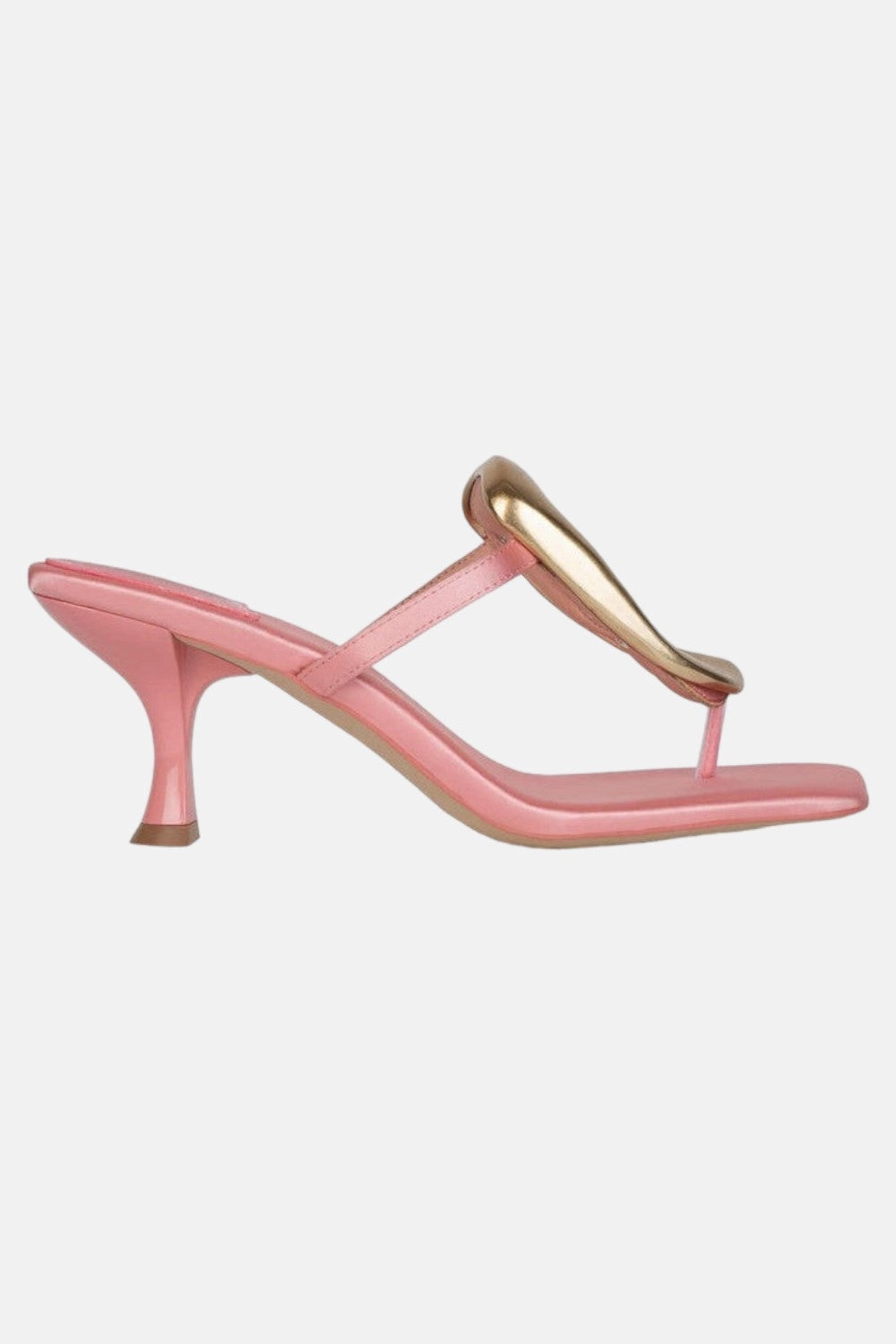 Simple Footwear Quick Comfort Walk Jeffrey Campbell Linq-Up Heeled Sandals in Pink Satin Gold