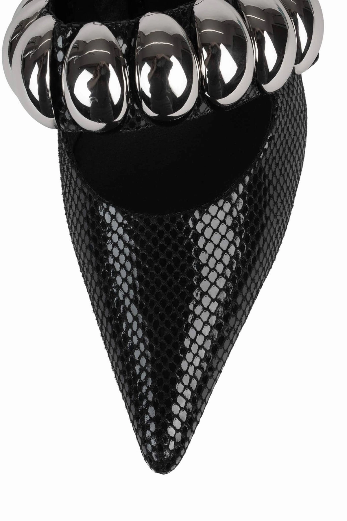 Jeffrey Campbell Persona-SD Heels in Black Shiny Snake Silver Casual High Heel Shoes Smooth Surface