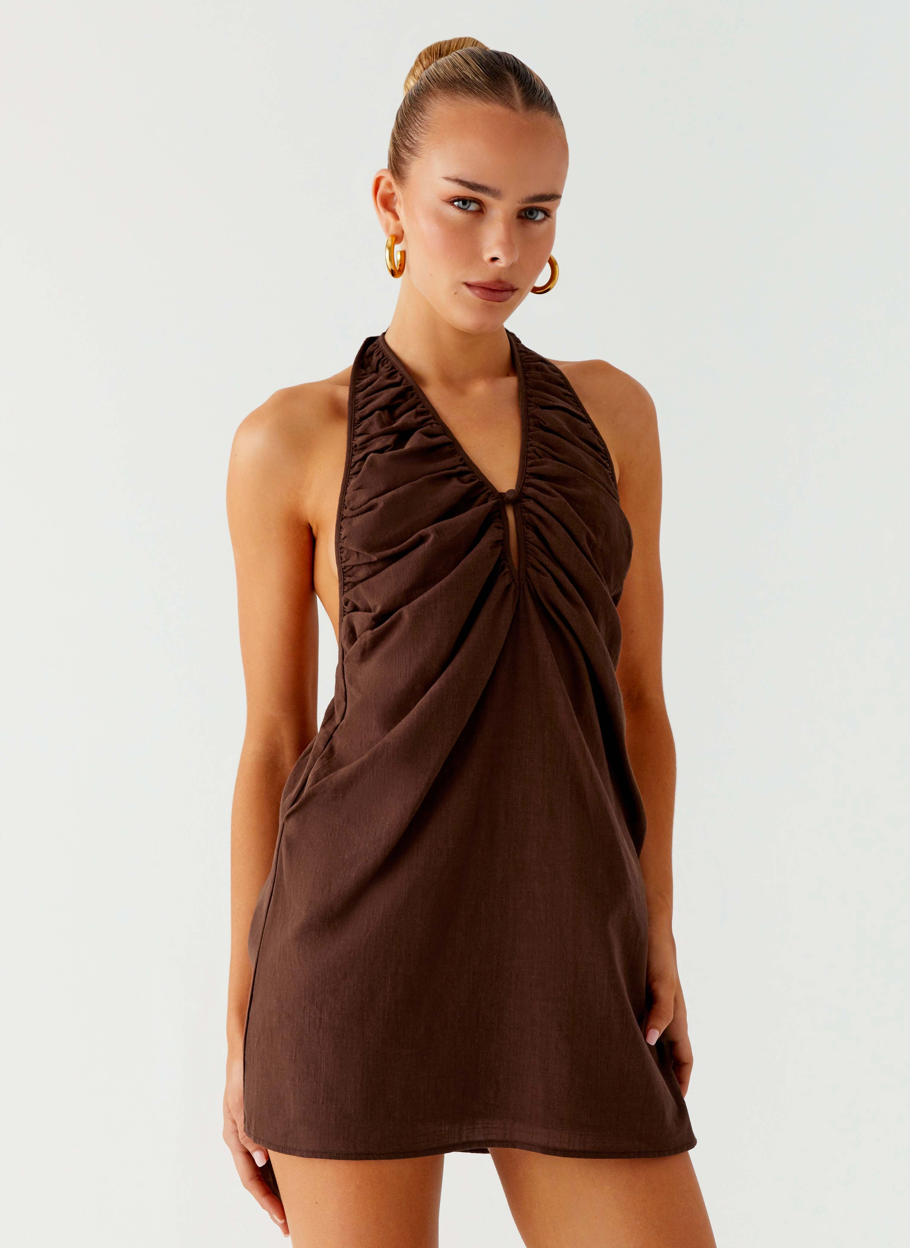 Bare Glow Jepsen Halter Mini Dress - Chocolate