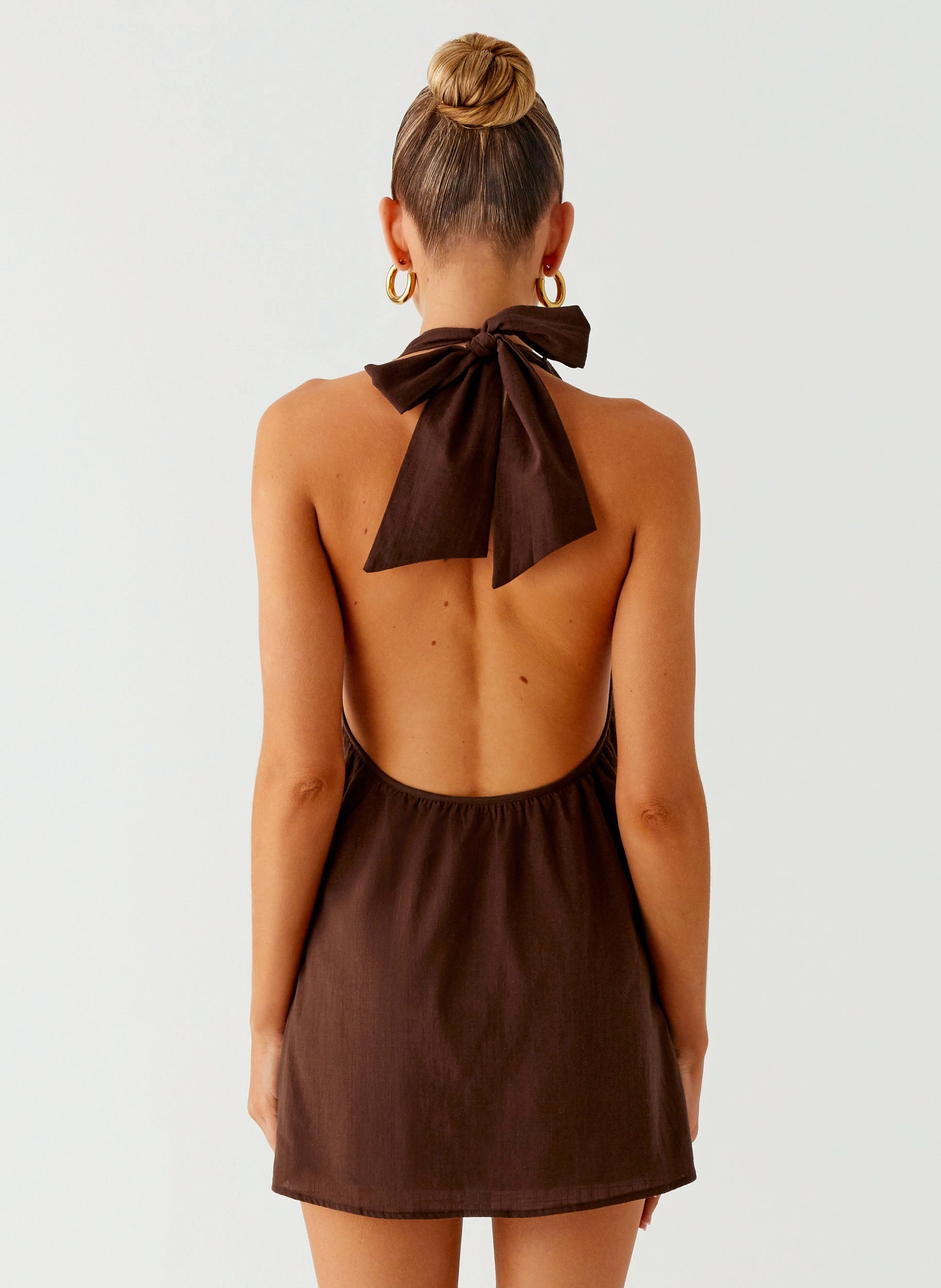 Jepsen Halter Mini Dress - Chocolate Floating Shape Clean Aesthetic