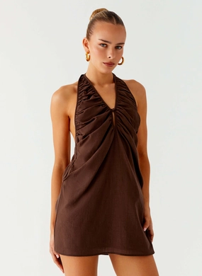 Bare Glow Jepsen Halter Mini Dress - Chocolate