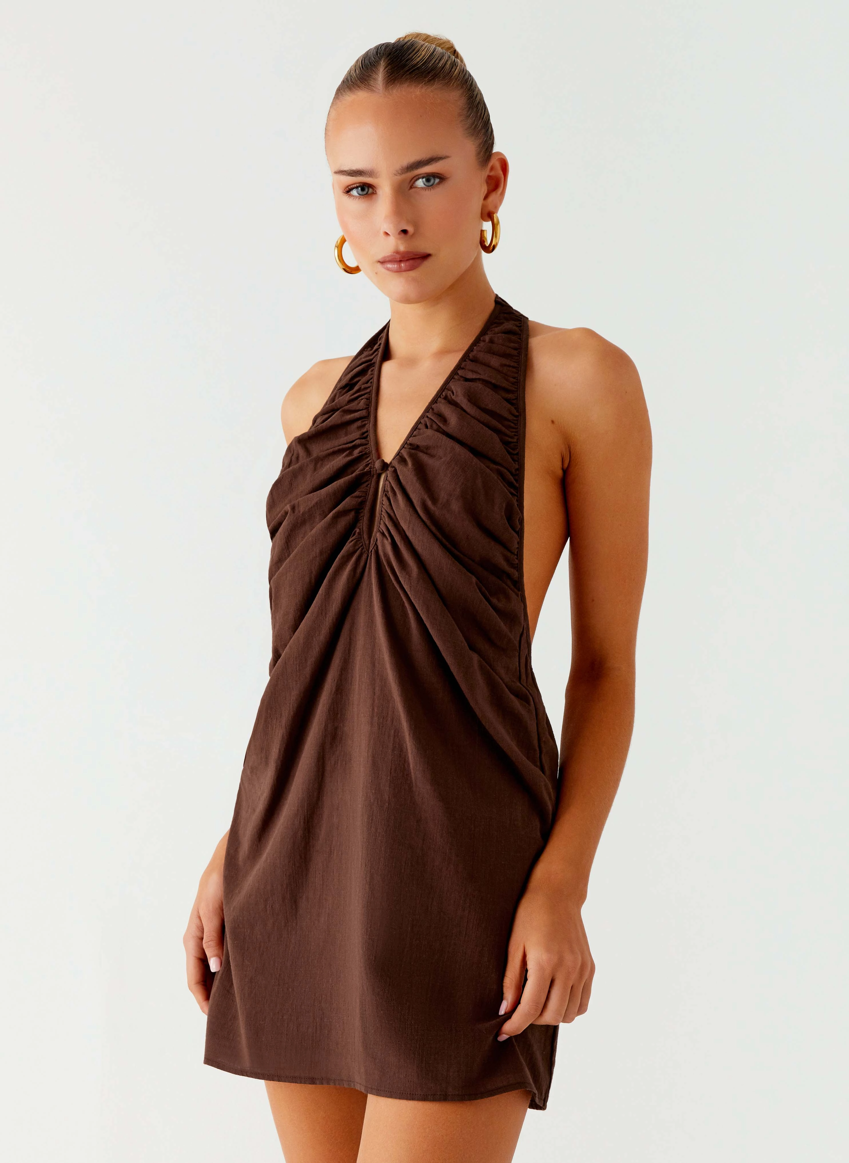 Jepsen Halter Mini Dress - Chocolate Refined Aesthetic