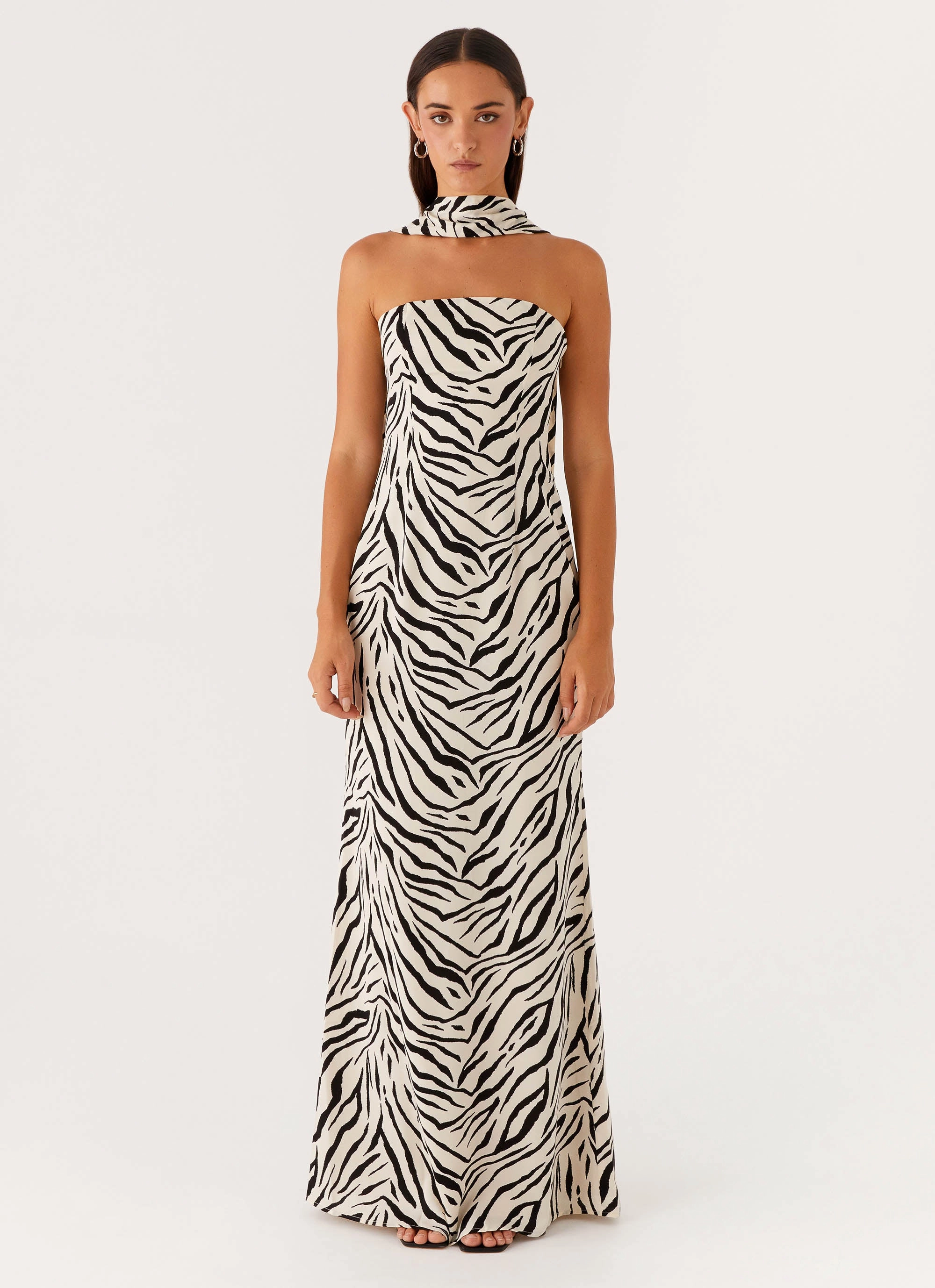 Playful and flirty dress Basic Cool Jigsaw Strapless Maxi Dress - Zebra
