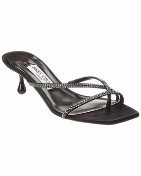 carbon fiber plate Jimmy Choo Etana Mule 50 Satin & Leather Sandal