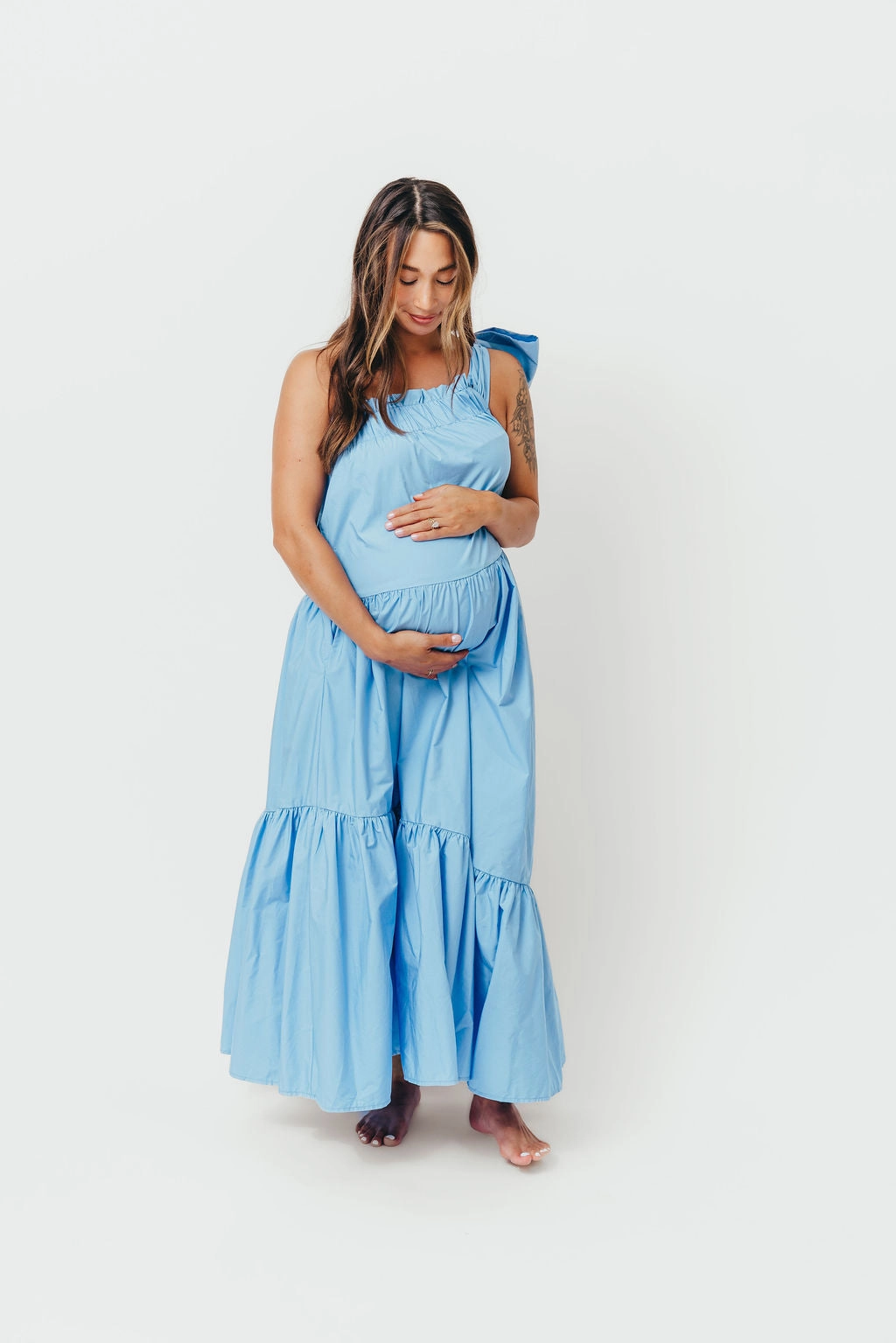 All Day Look Snap-Closure Jordan One-Shoulder Maxi Dress in Carolina Blue - Bump Friendly *Final-Sale*