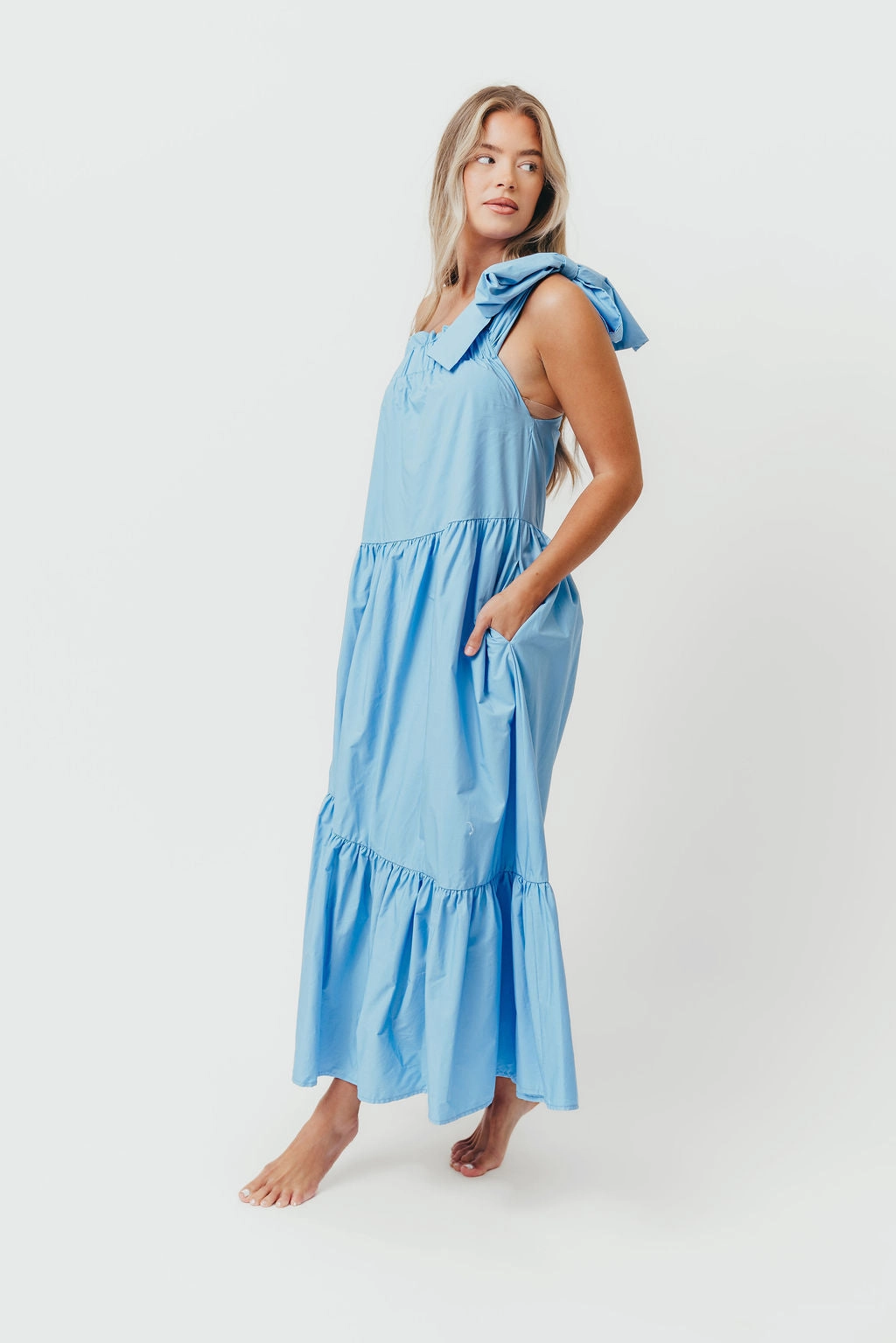 Breath Soft Love Energy Jordan One-Shoulder Maxi Dress in Carolina Blue - Bump Friendly *Final-Sale*