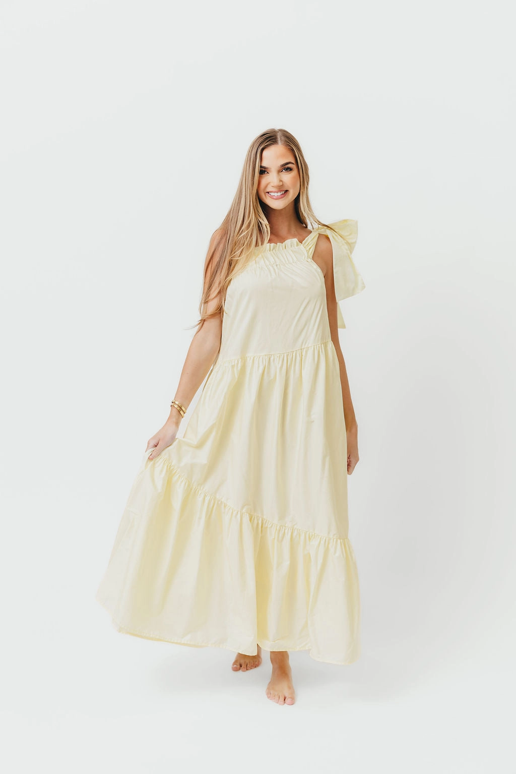Jordan One-Shoulder Maxi Dress in Vanilla - Bump Friendly *Final-Sale* Silky Touch Frayed-Edge