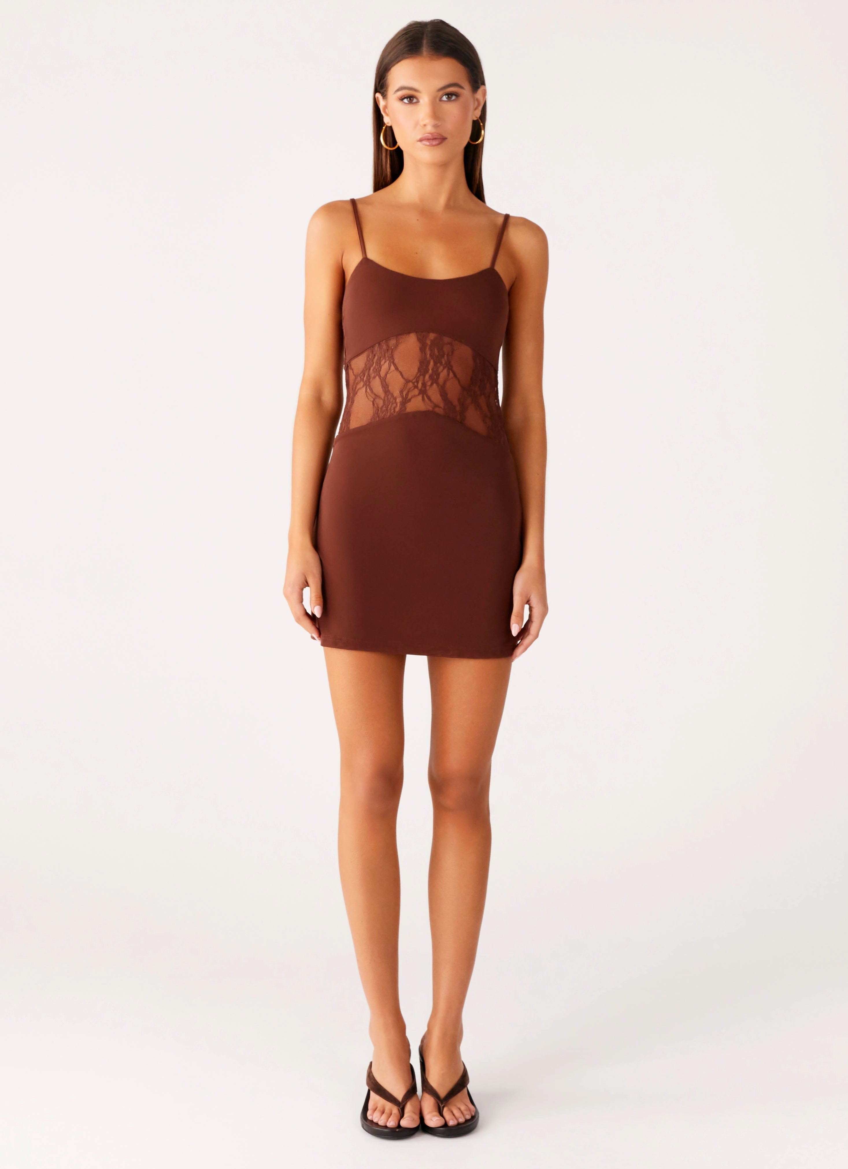 Jordanna Lace Mini Dress - Chocolate Sleek Outline