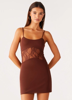 Jordanna Lace Mini Dress - Chocolate Minimal Comfort