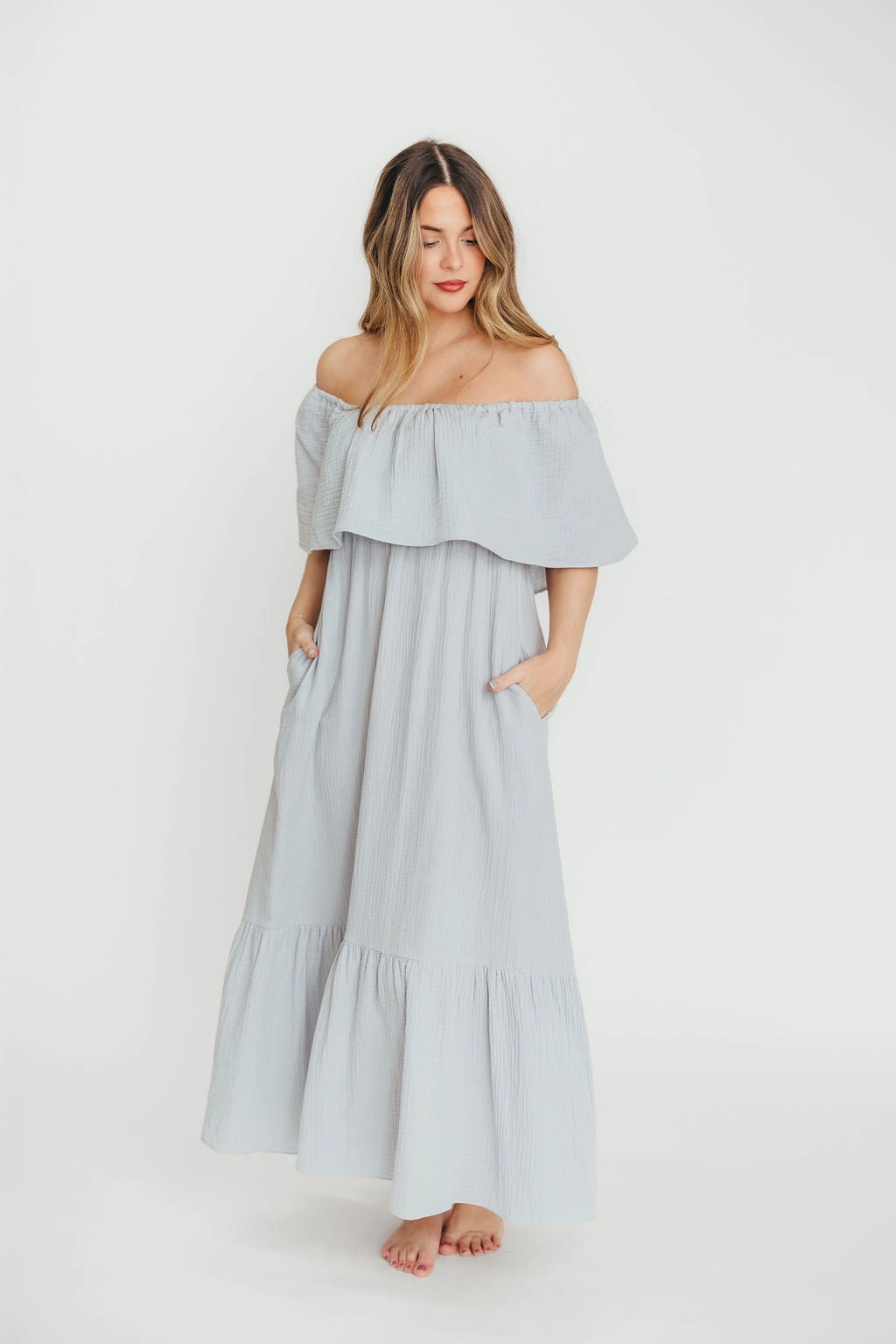 Dew Glow Josie 100% Cotton Maxi Dress in Cloud - Bump & Nursing Friendly