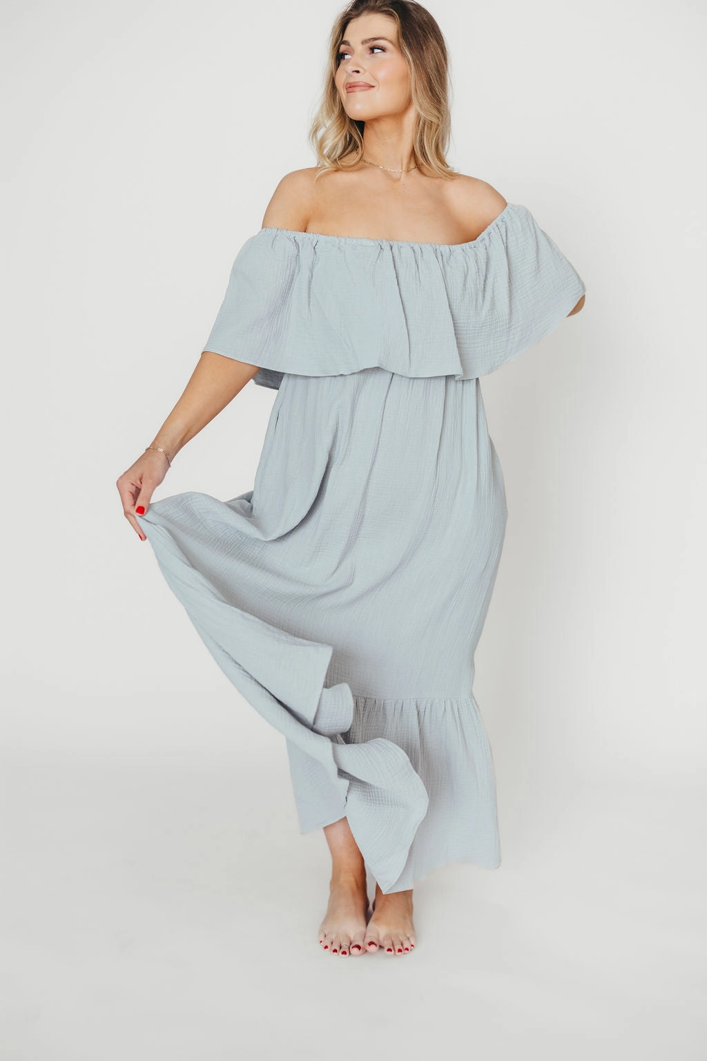 Soft Tones Josie 100% Cotton Maxi Dress in Cloud - Bump & Nursing Friendly