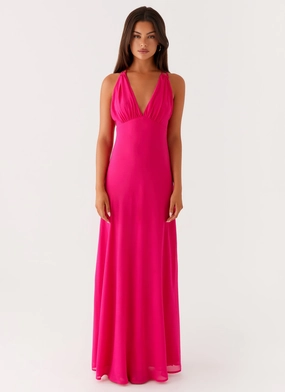 Fresh Form Lace Accent Kacia Maxi Dress - Fuchsia