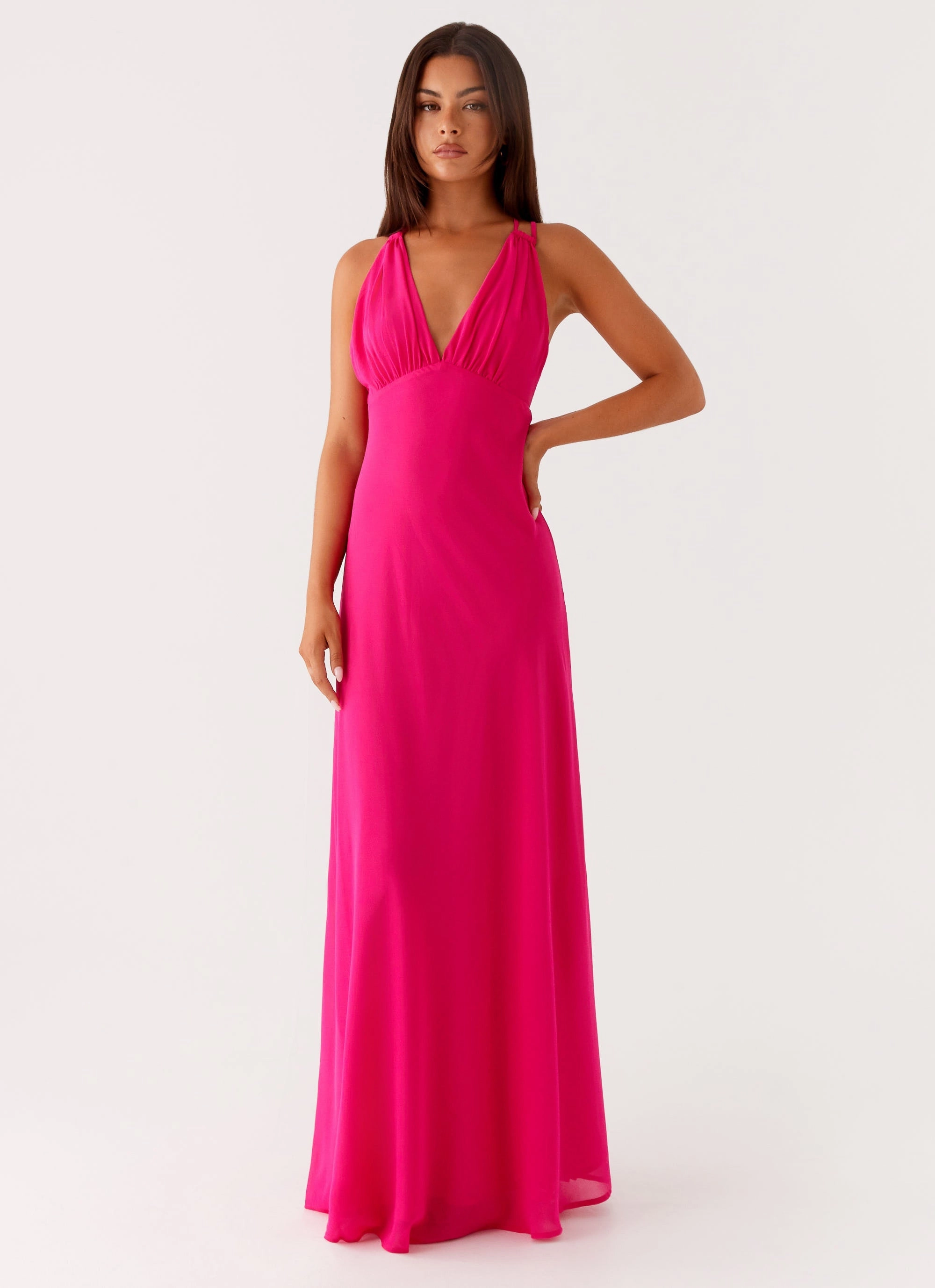 Kacia Maxi Dress - Fuchsia Chic Layered Wear One-Shoulder