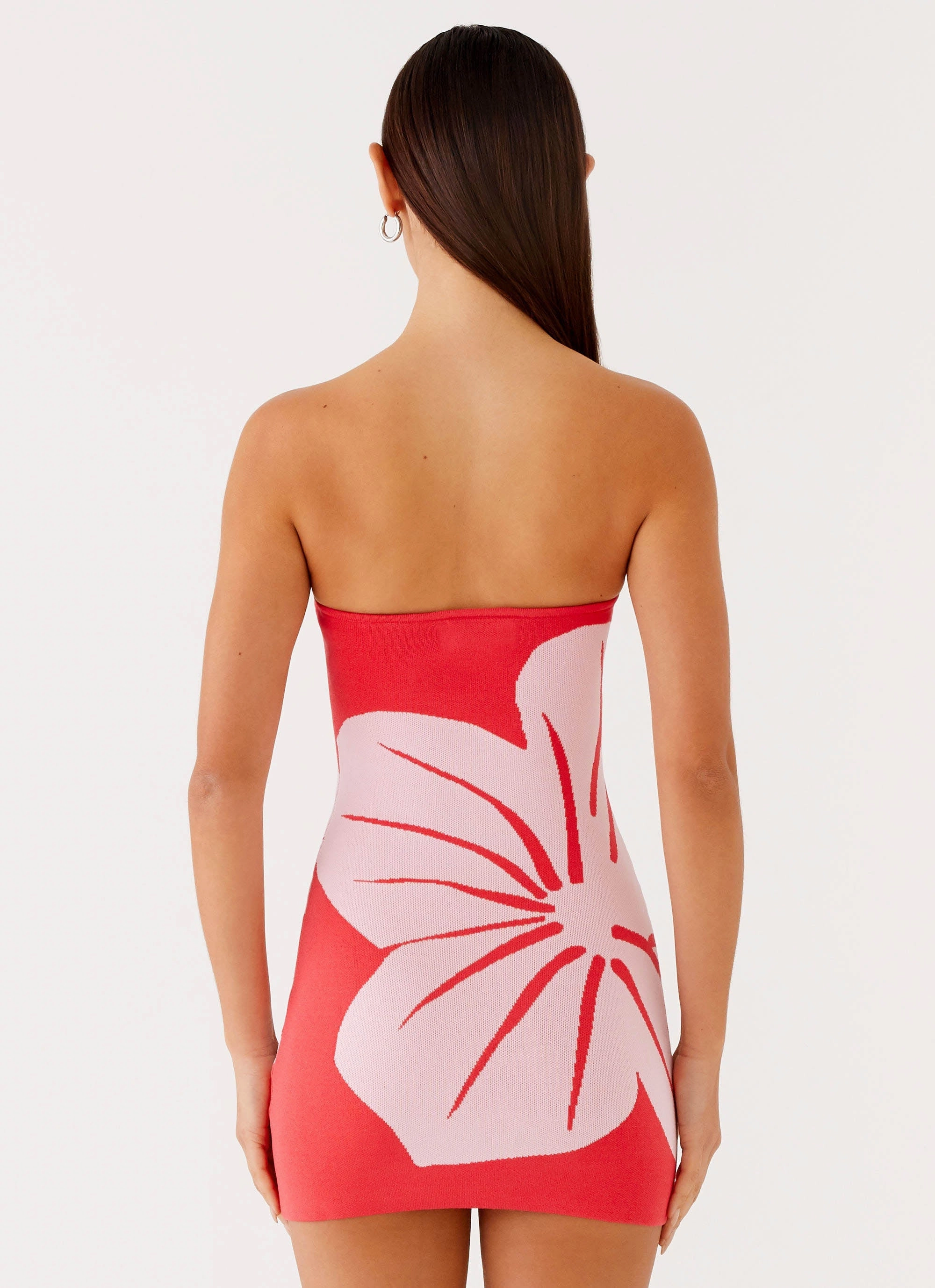 All Season Button Chic Kader Strapless Knit Mini Dress - Red Floral