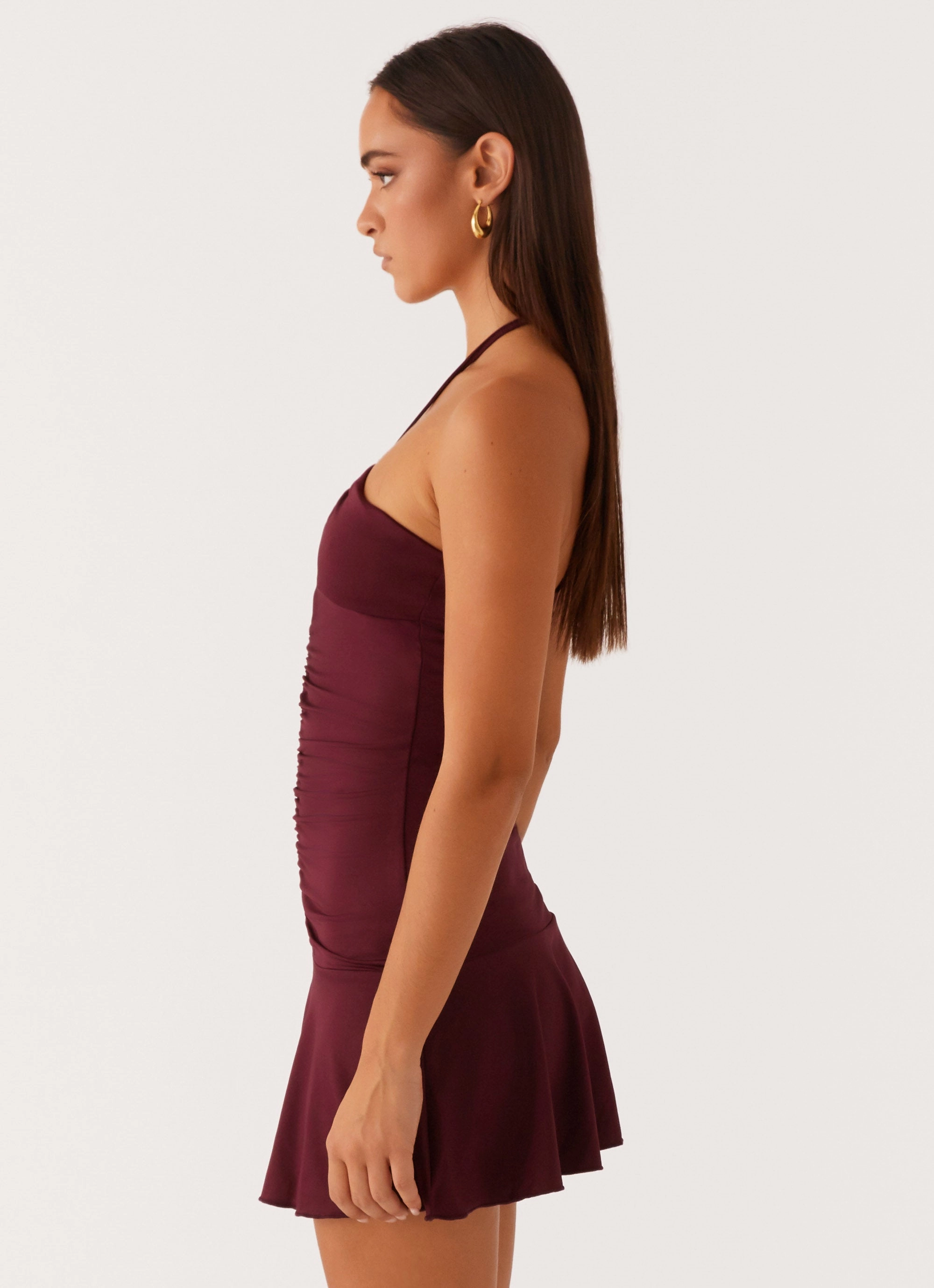 Casual Comfort Wear Katrina Halterneck Mini Dress - Deep Maroon