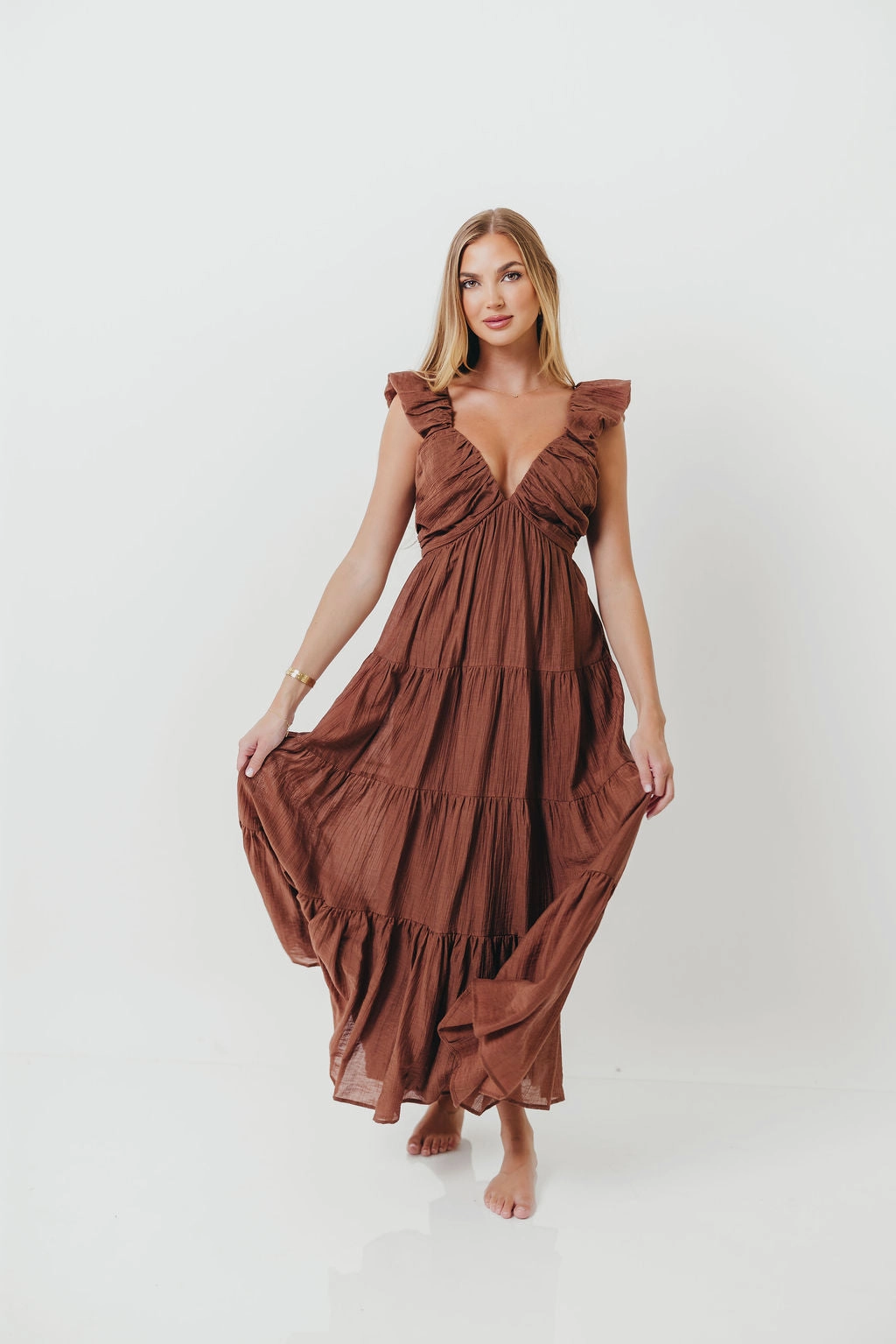 Classic Line Katy Pleated Bodice Maxi Dress in Hazelnut - Bump Friendly