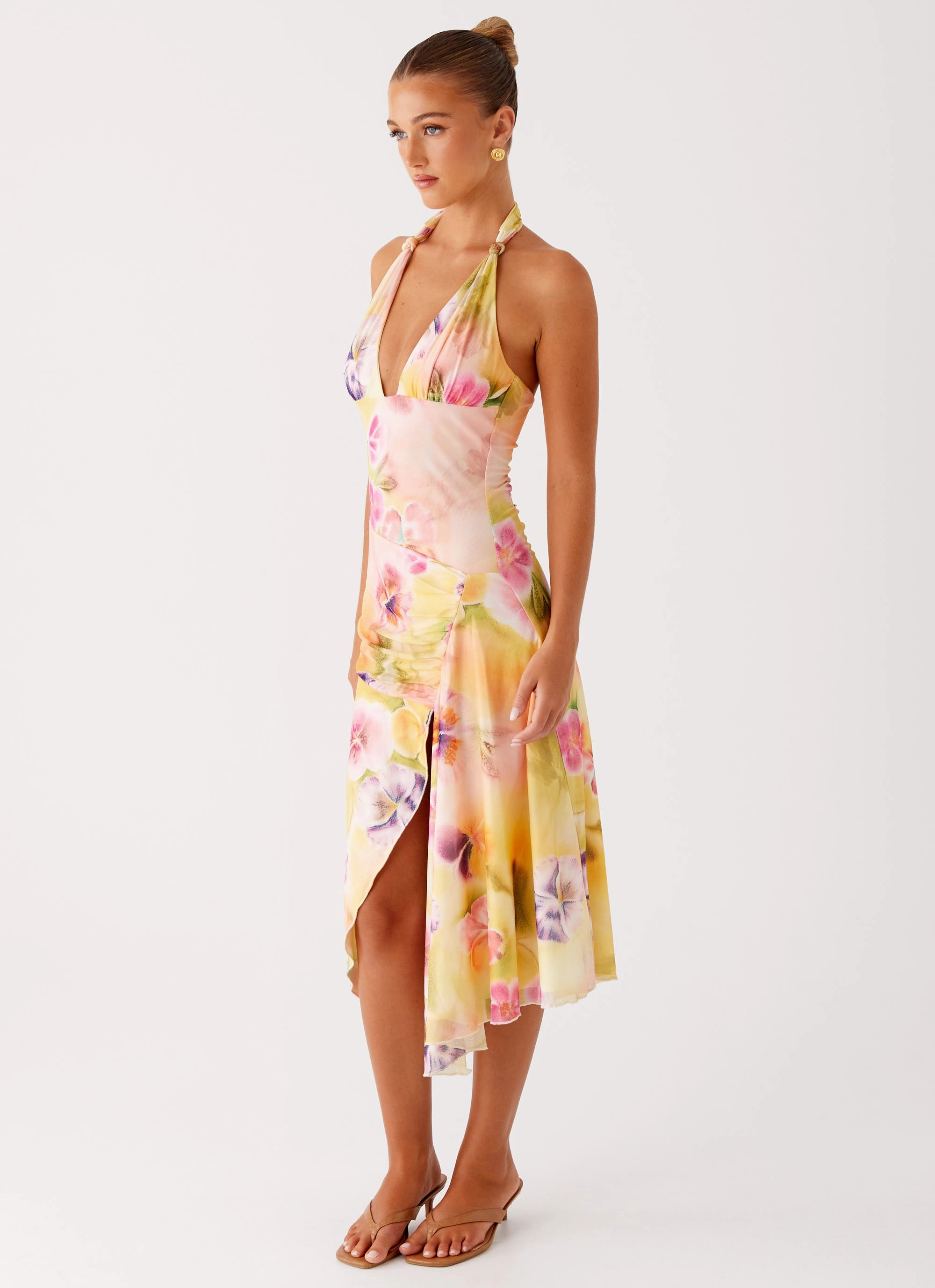 Kayce Midi Dress - Sunburst Floral Rose Soft
