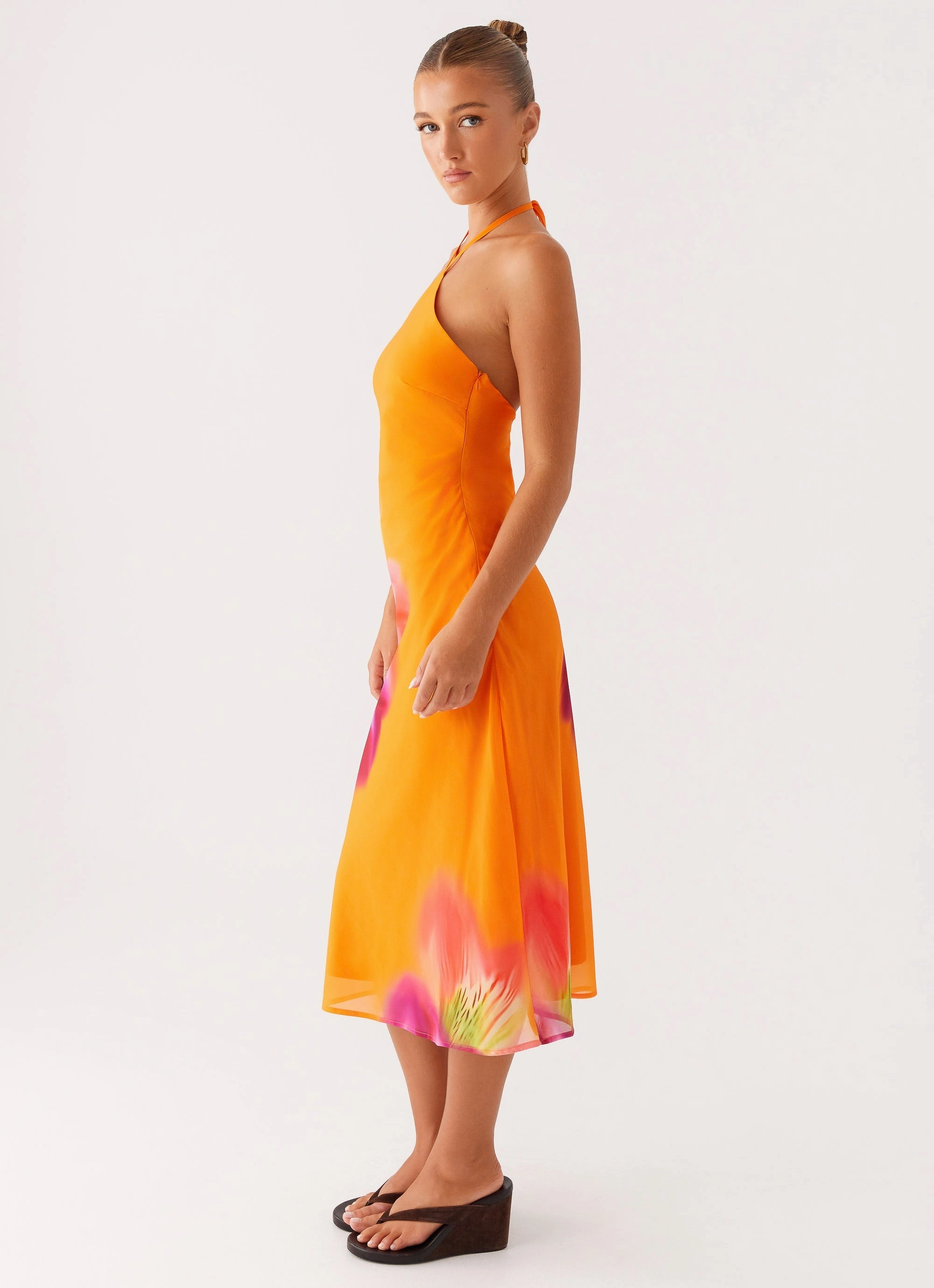 Kea Midi Dress - Orange Tropical Flexible Cut Pop Texture