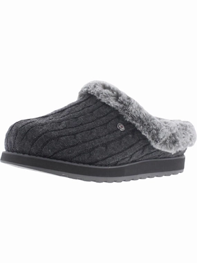 Quick Beach Footwear Cozy Slip Keepsakes Ice Angel Womens Cable Knit Faux Fur Clogs