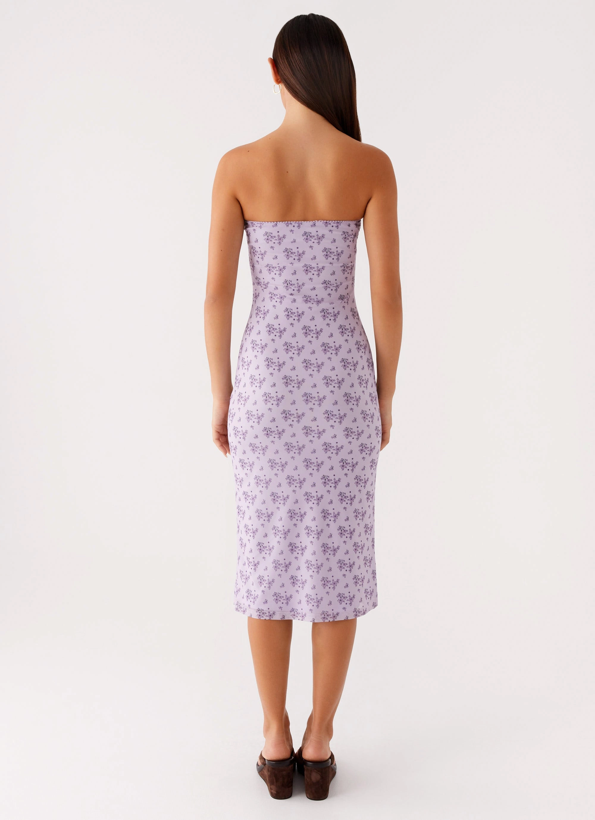 Curve-Enhancing Keila Strapless Midi Dress - Lavender Meadow
