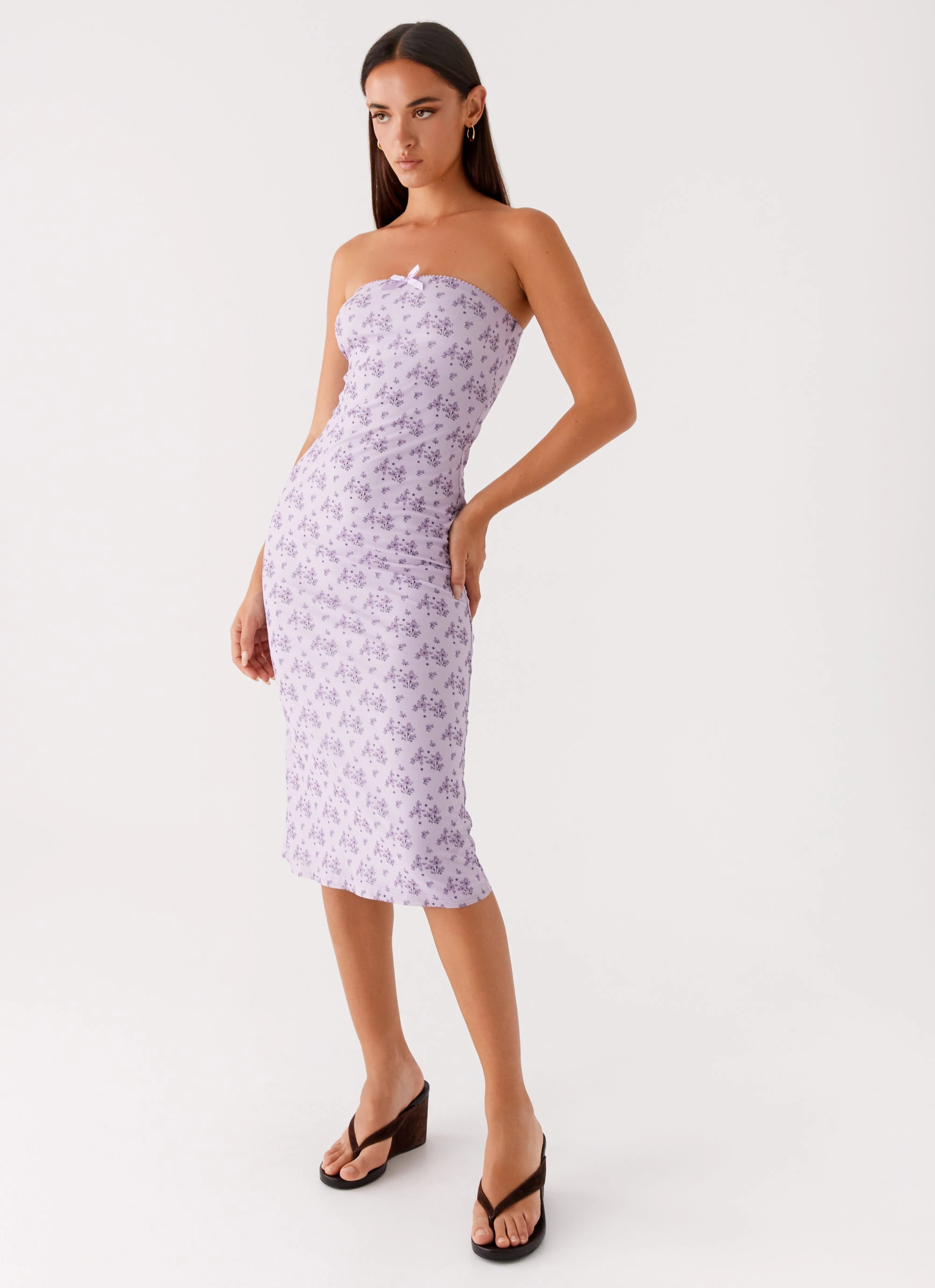 Keila Strapless Midi Dress - Lavender Meadow Stream Cut
