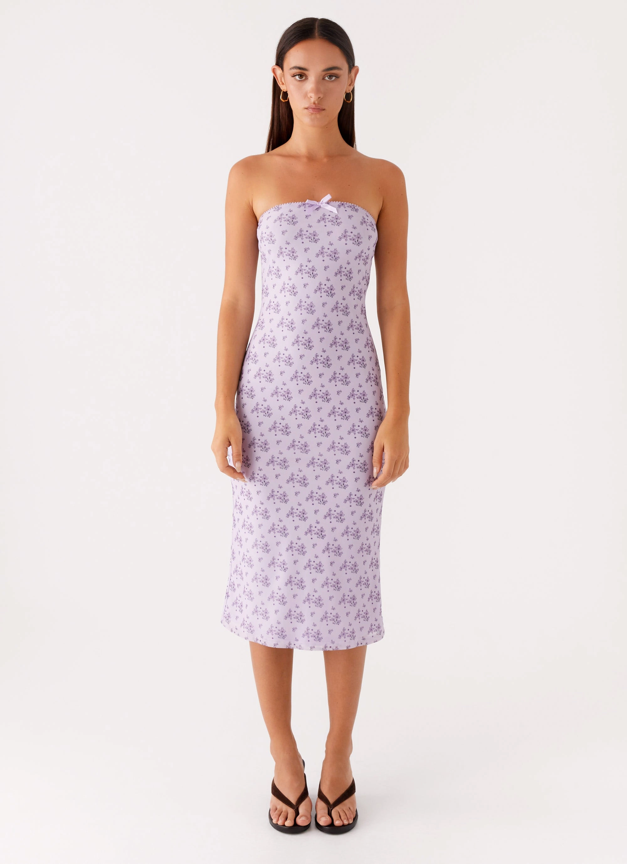 Keila Strapless Midi Dress - Lavender Meadow WrinkleResistantFinish Chill Moment