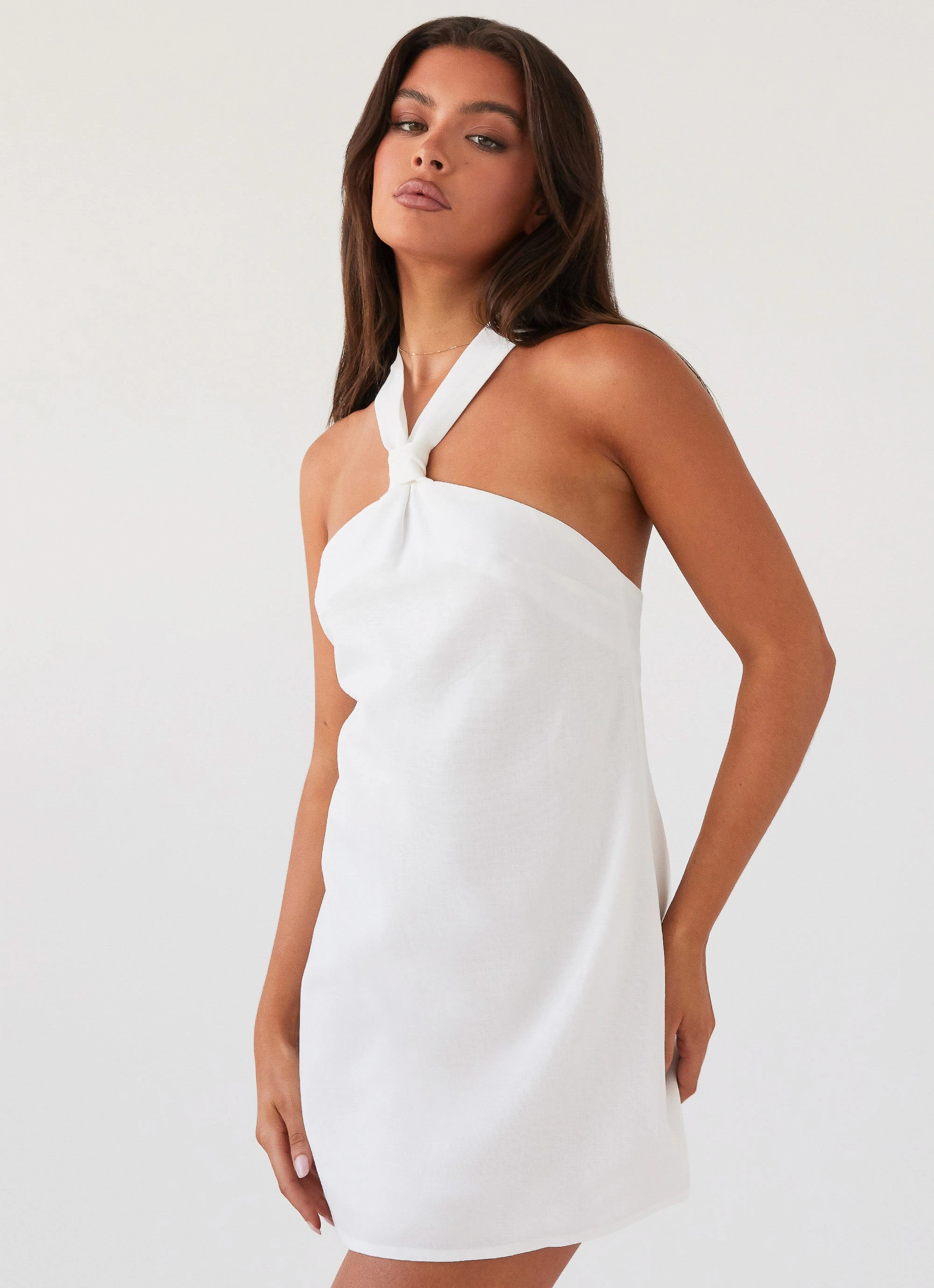Shiny-Lining Keira Linen Mini Dress - White
