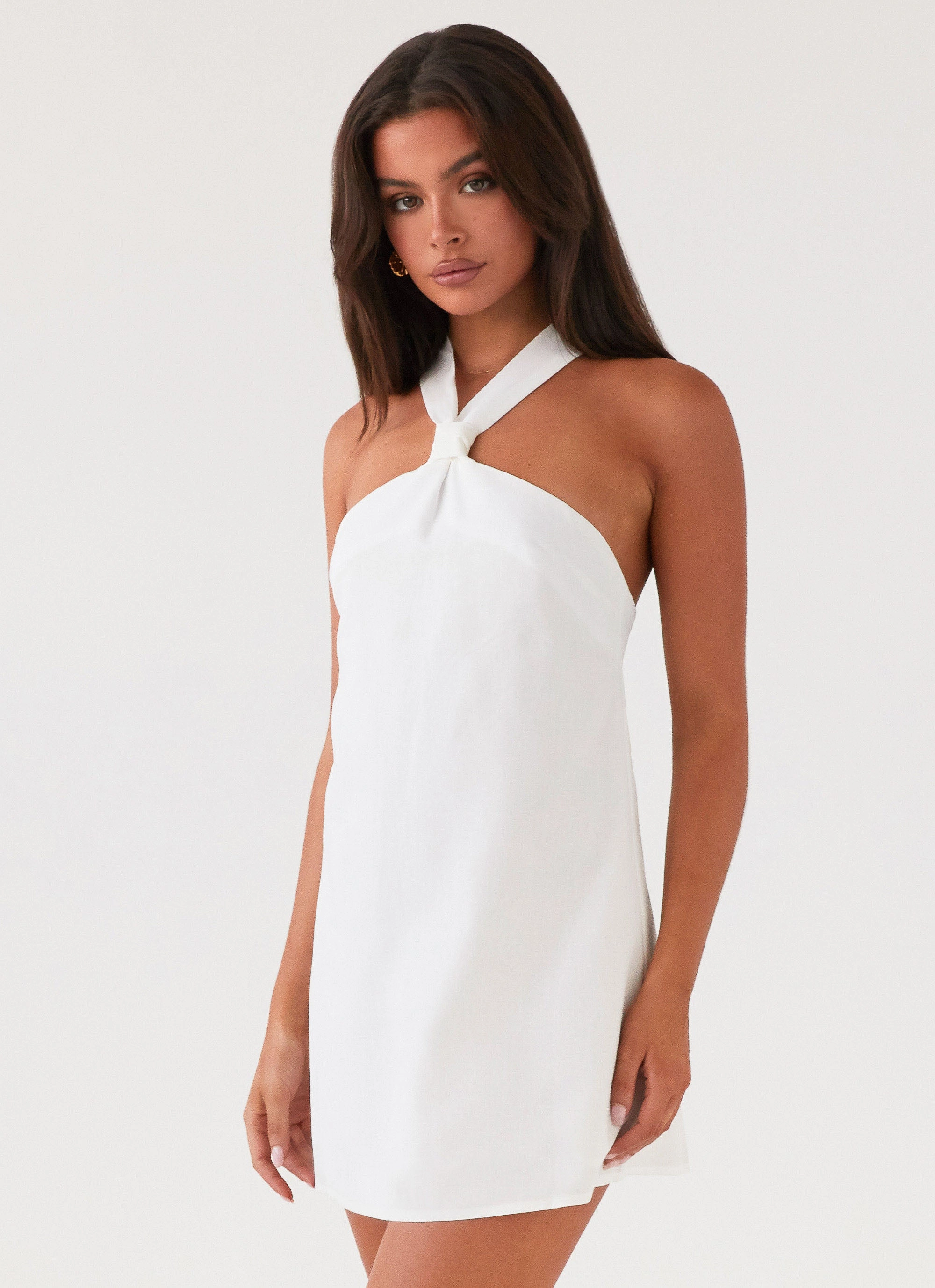 Keira Linen Mini Dress - White Flattering Shape Understated Elegance
