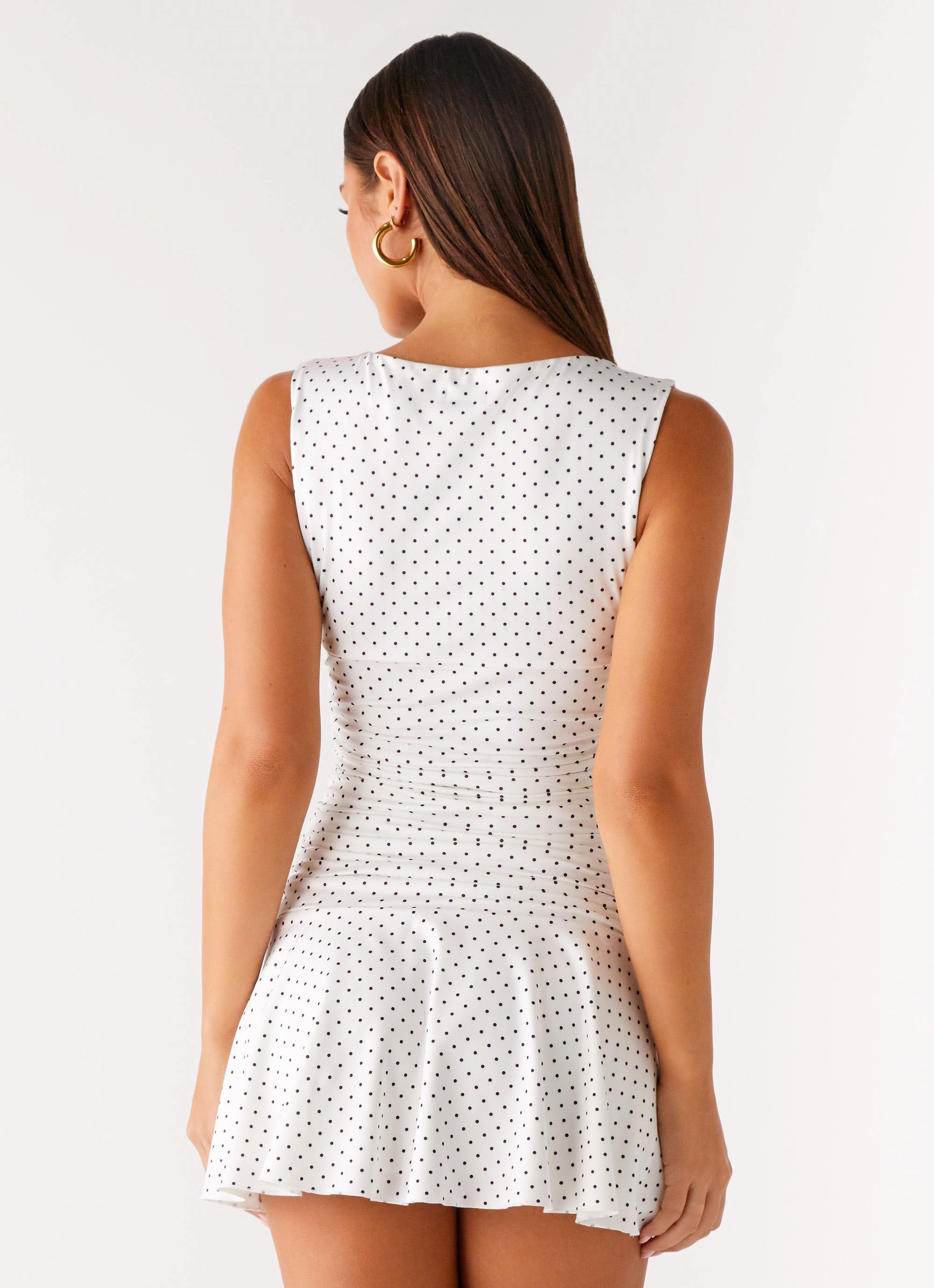 Sharp Look Easy and Effortless Kelda Mini Dress - White Polka Dot