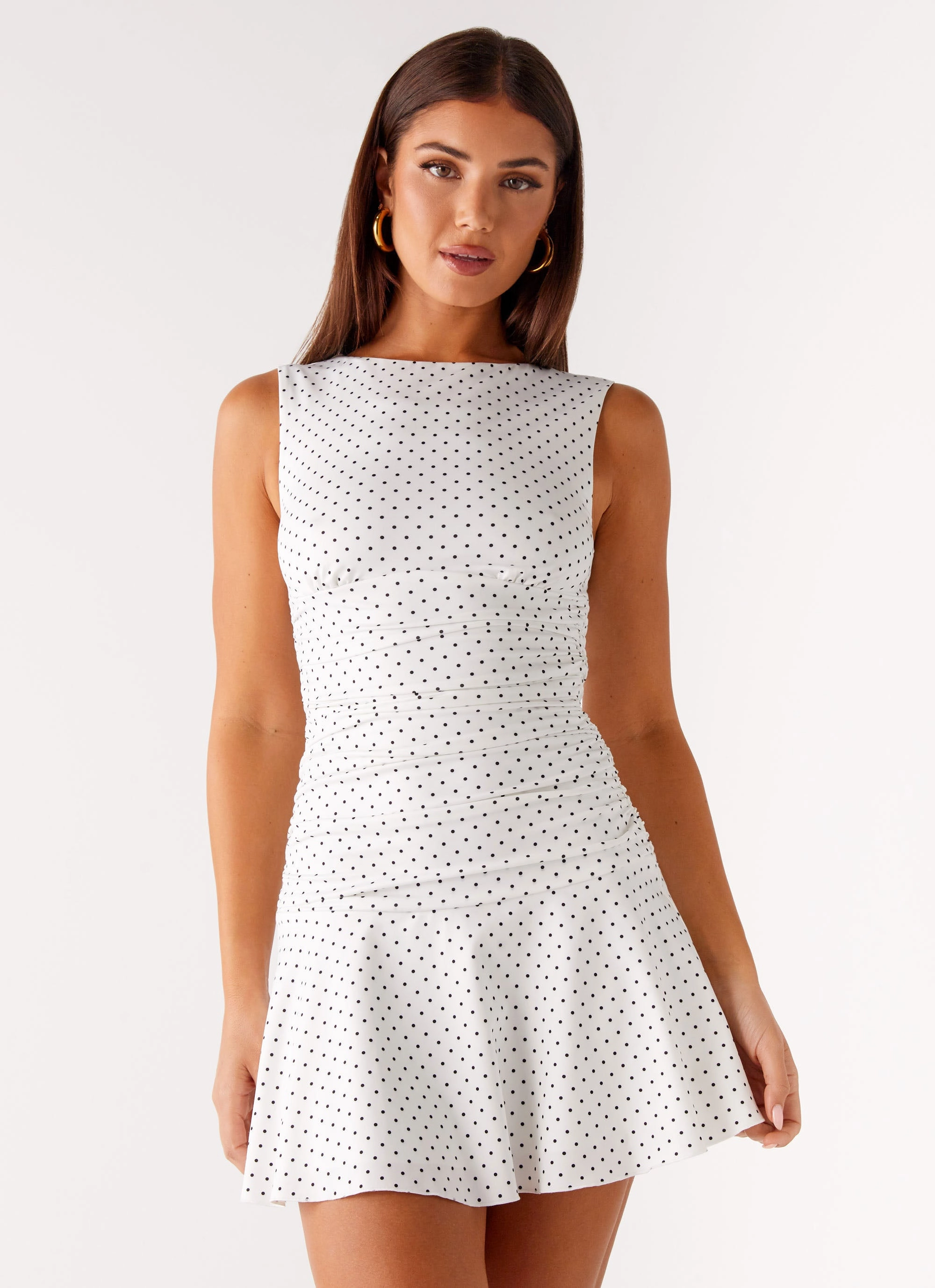 Slim Form Kelda Mini Dress - White Polka Dot