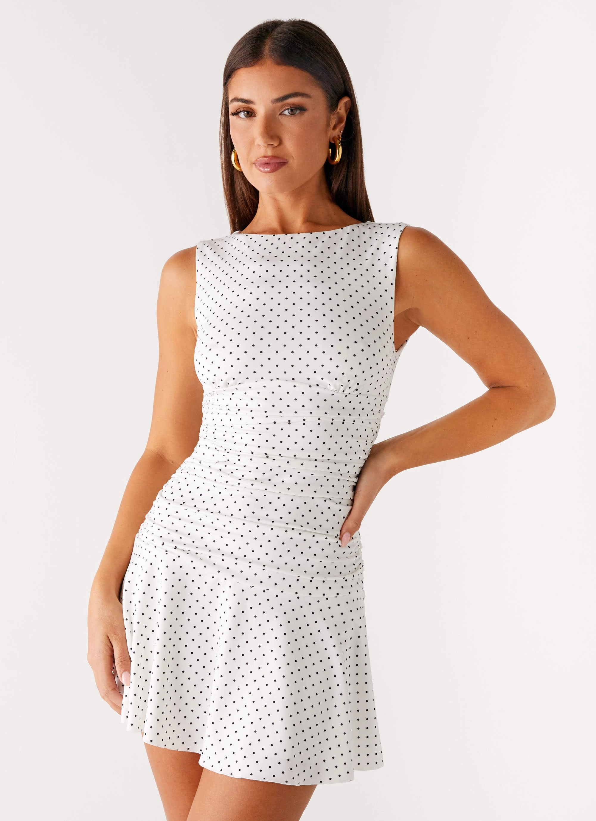 Kelda Mini Dress - White Polka Dot Sophisticated Layers