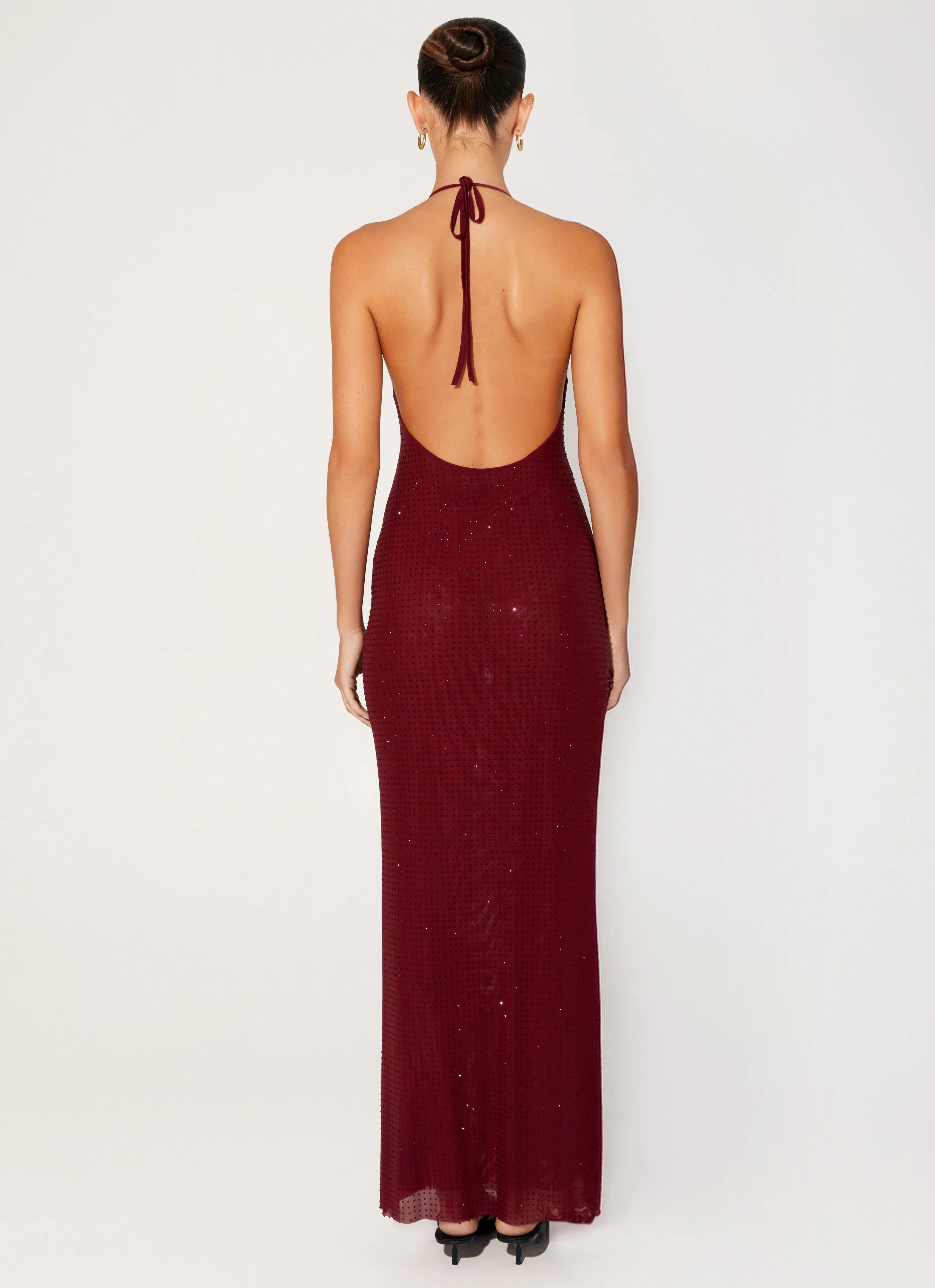 Soft Tones Keliese Beaded Maxi Dress - Burgundy