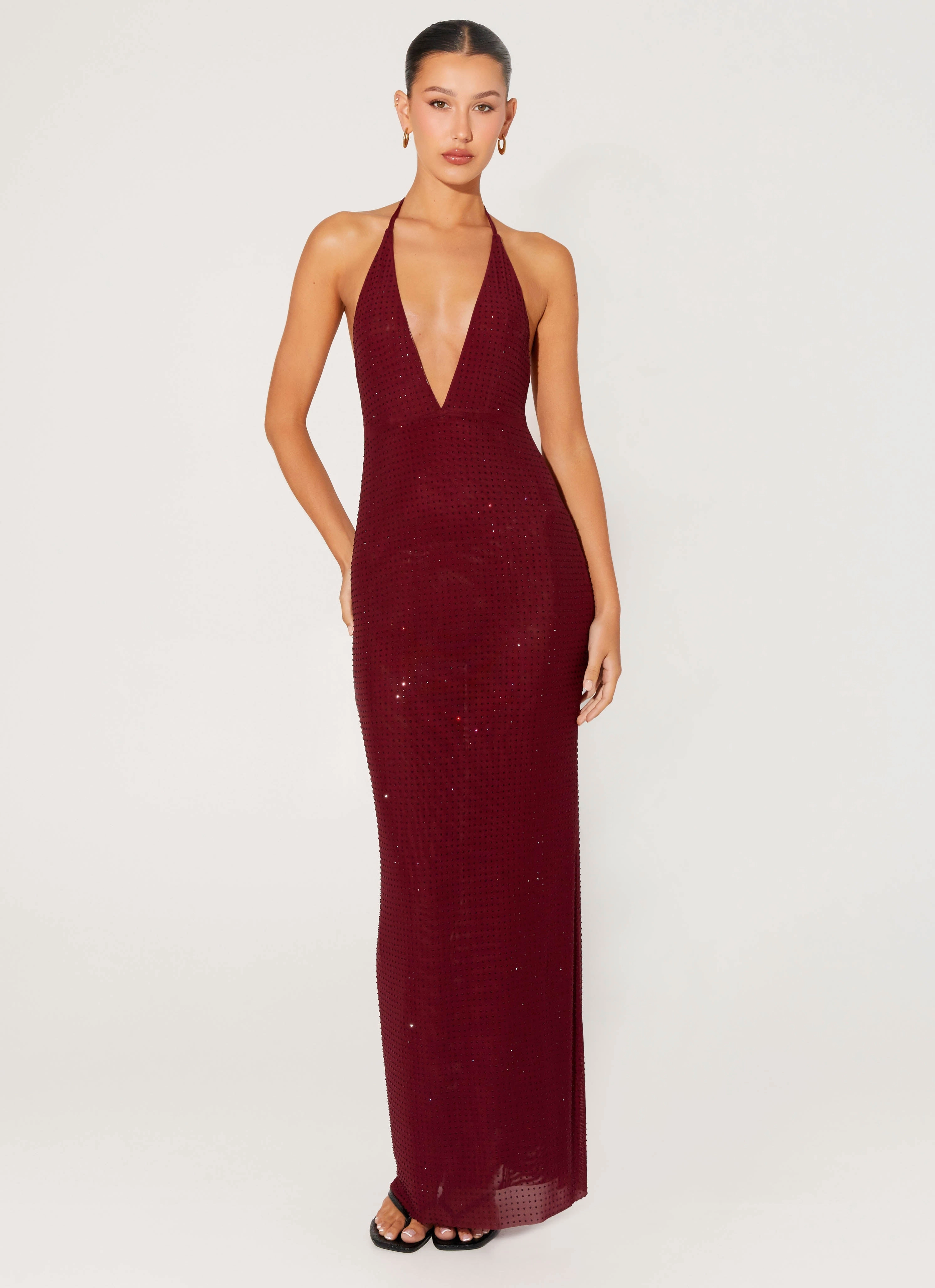 Keliese Beaded Maxi Dress - Burgundy Feminine Structure