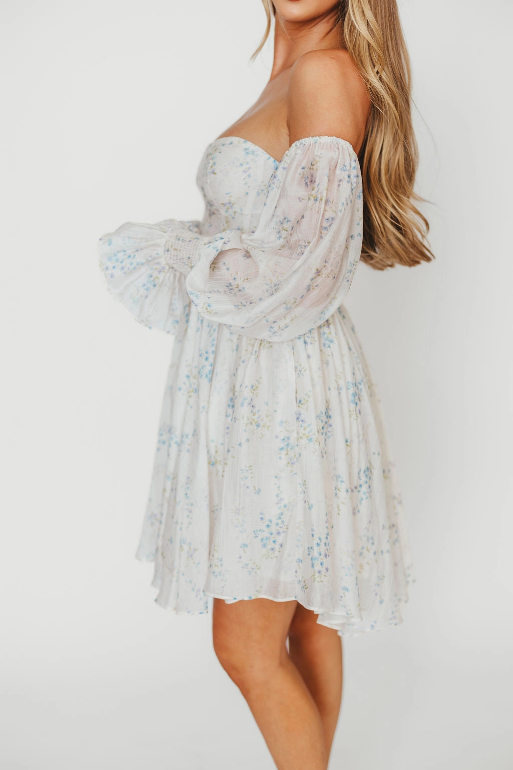 Kennedy Floral Mini Dress in Blue- Bump Friendly *Final-Sale* BreathableLining Light Silhouette