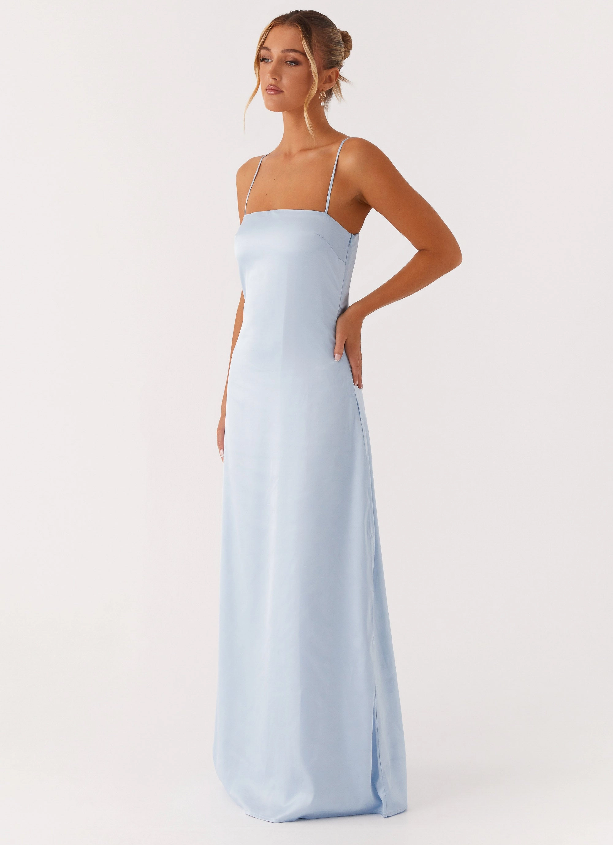 Dropped-Waist Aster Bloom Maxi Dress - Blue