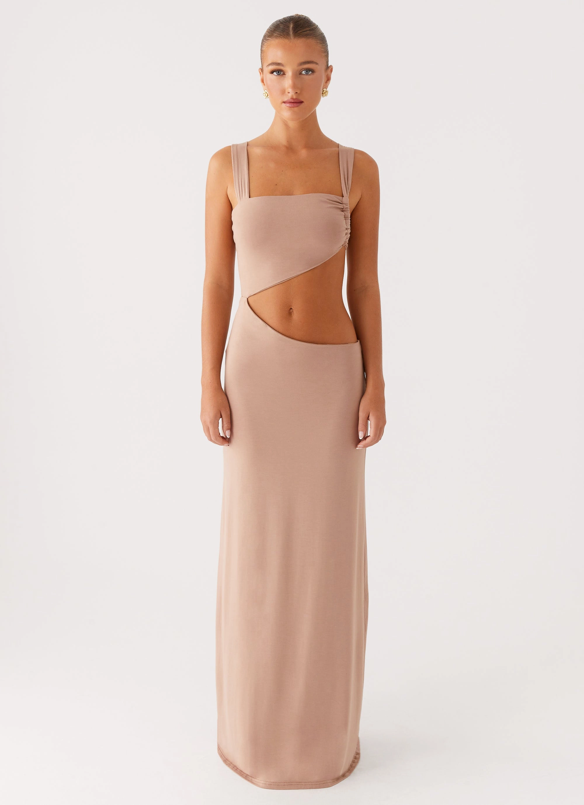 Kika Maxi Dress - Beige High-Neck