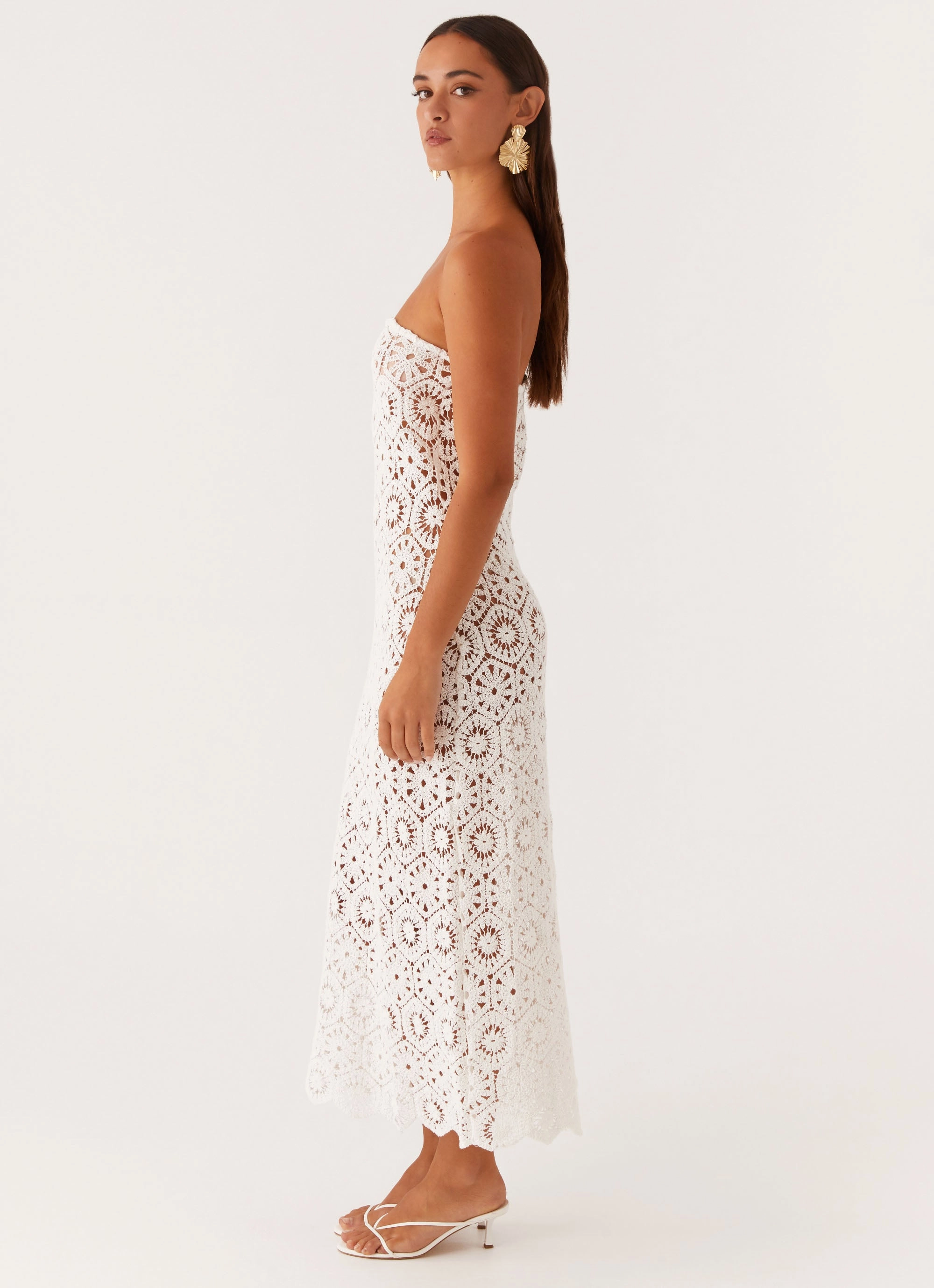 Kingsly Crochet Maxi Dress - White Occasion Wear