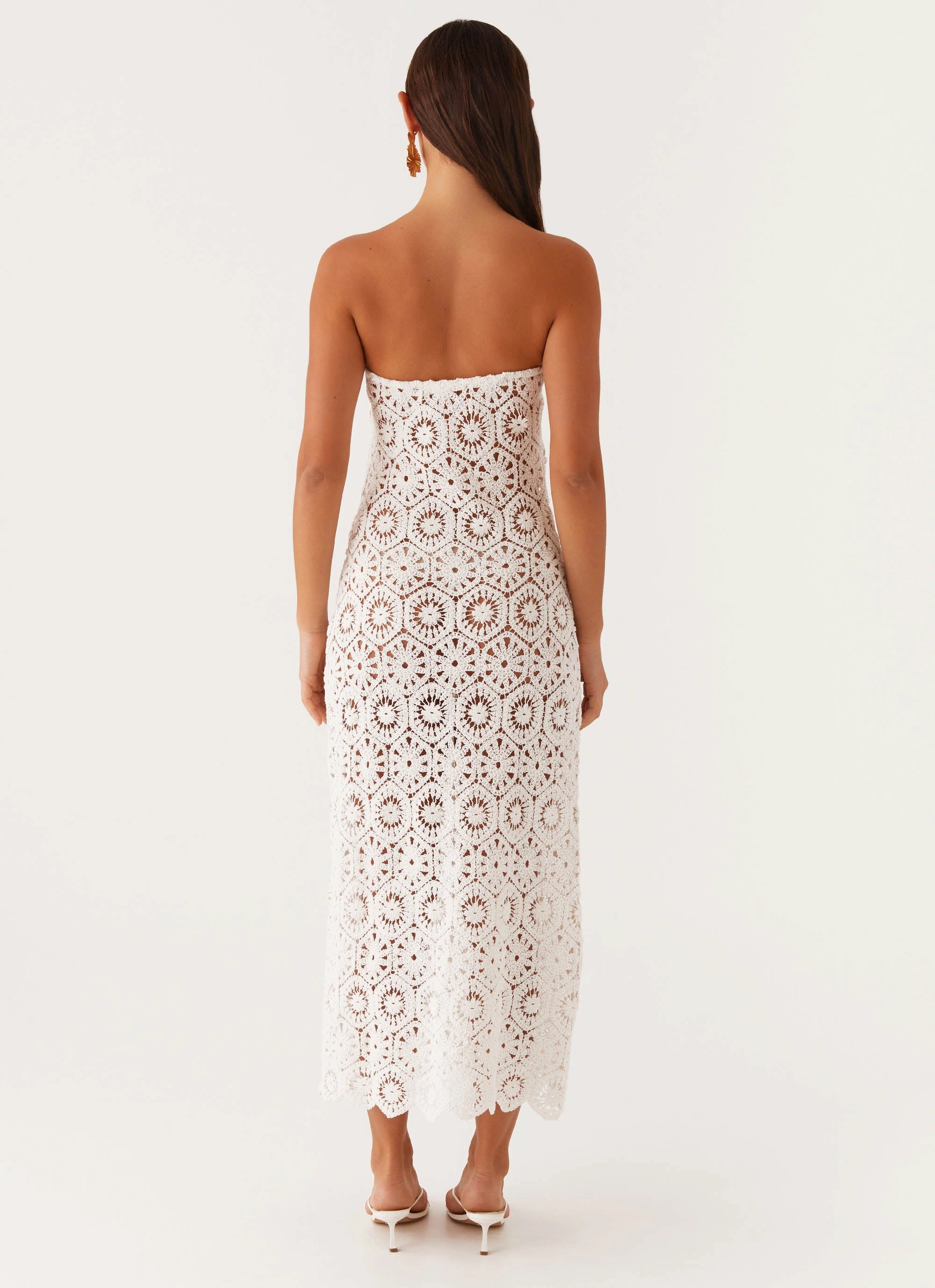 Kingsly Crochet Maxi Dress - White Soft Hue Color Soft