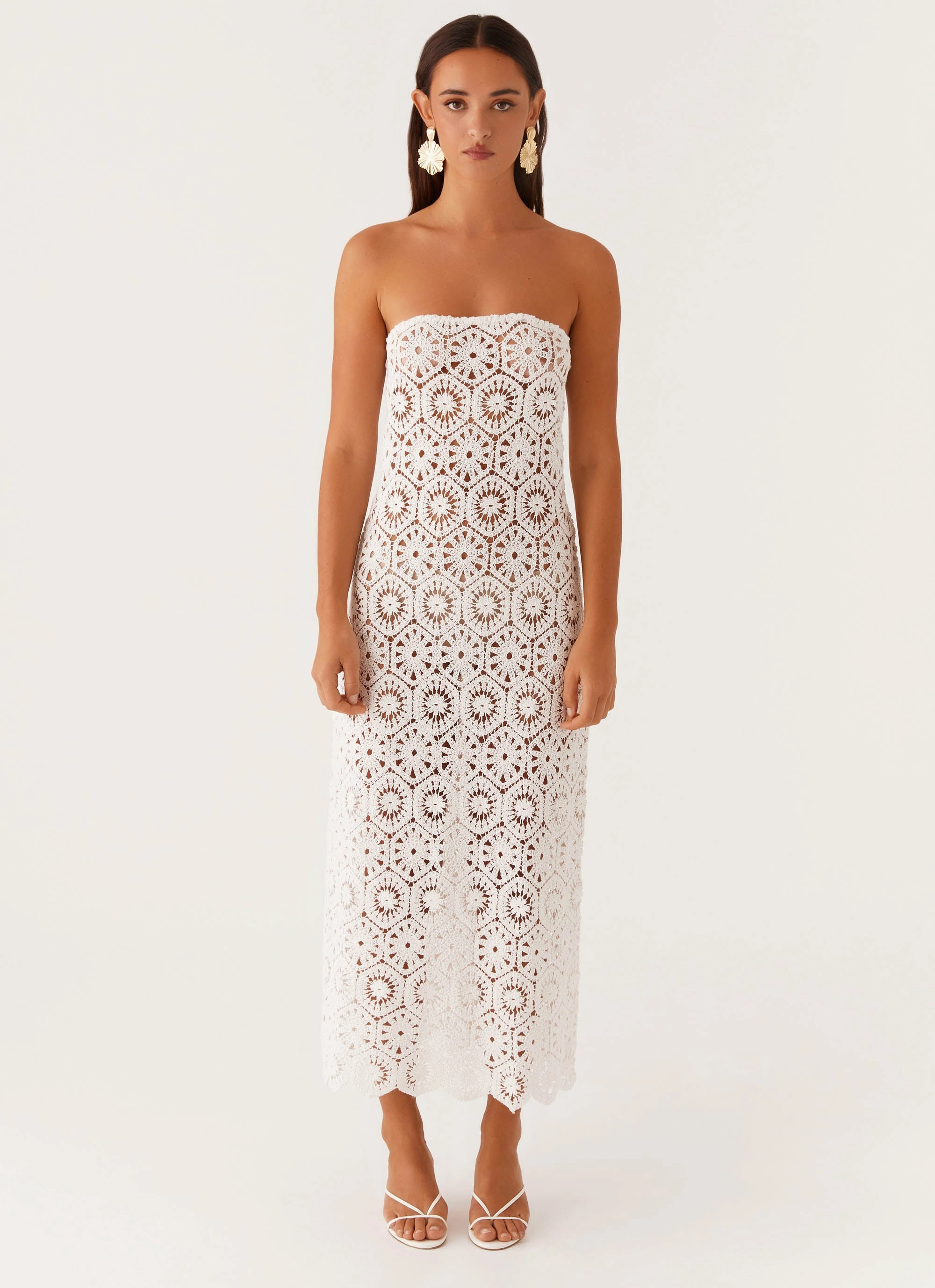 Kingsly Crochet Maxi Dress - White Dew Tone