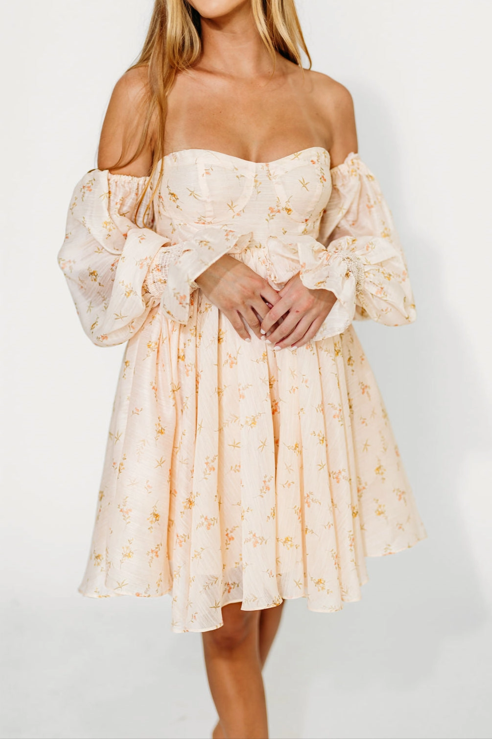 All-Season Comfort Kennedy Floral Mini Dress in Cream- Bump Friendly *Final-Sale*