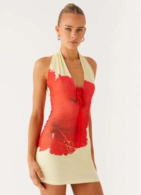 Know You Better Mini Dress - Scarlet Floral Satin Soft