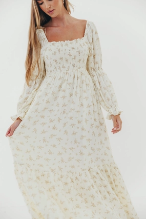 Emerson Smocked Maxi Dress in Blush Floral Understated Glam
