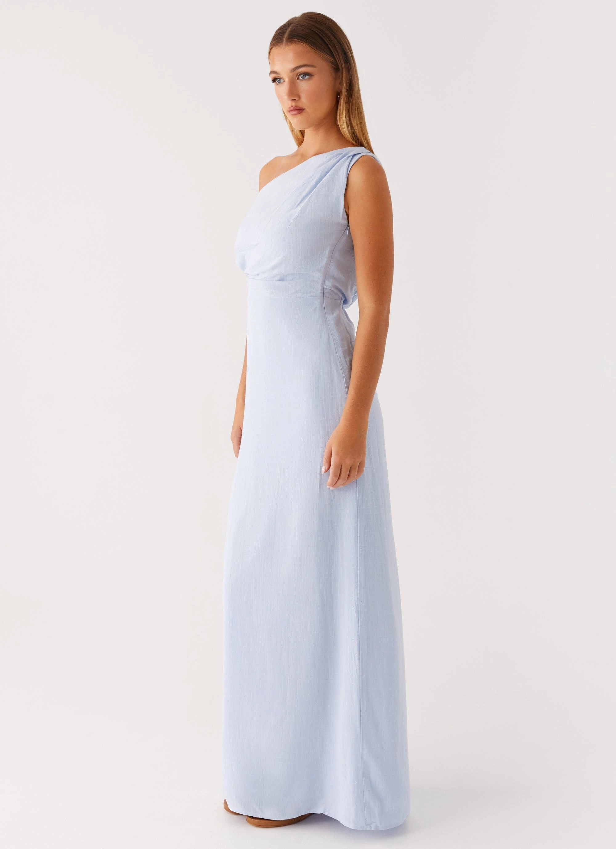 Minimalist Design Lady Love Linen Maxi Dress - Blue