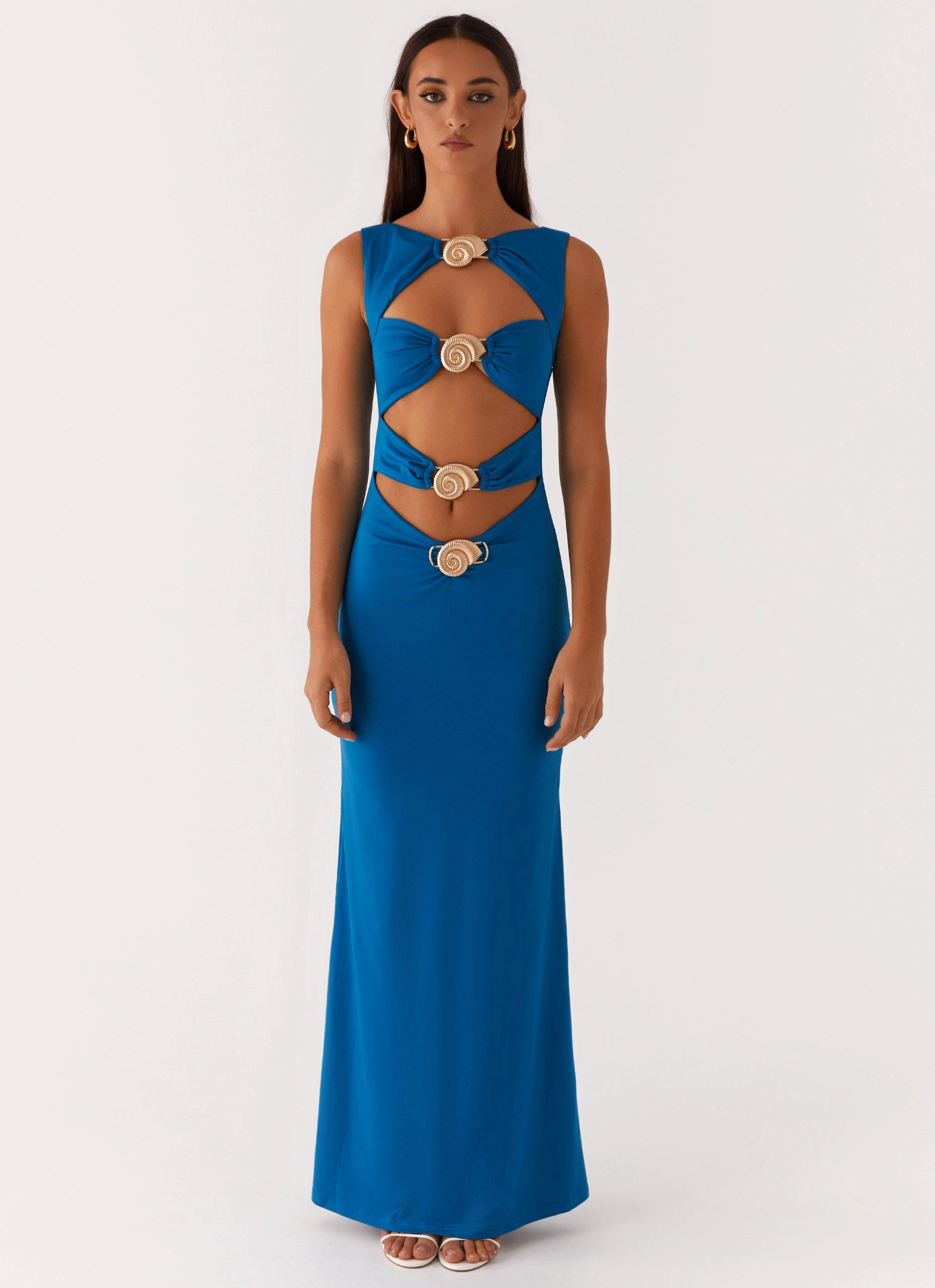 slim cut Zip Closure Lagoon Cut Out Maxi Dress - Royal Blue
