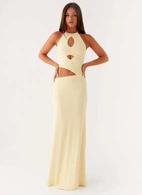 Lanah Cut Out Maxi Dress - Yellow Urban Minimalism Chilly Weather Comfort