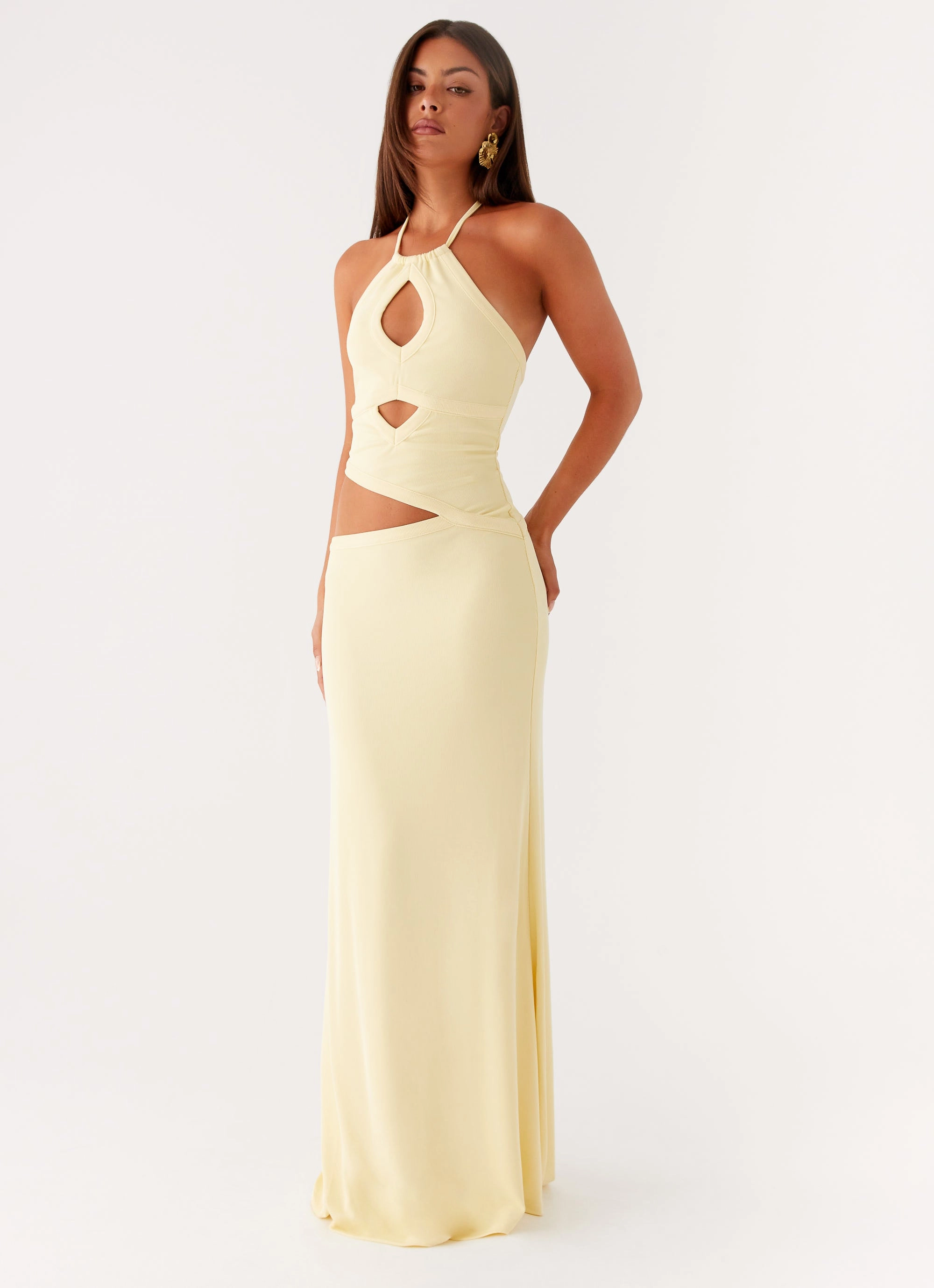 Lanah Cut Out Maxi Dress - Yellow Easy Lovely Smooth-Finish