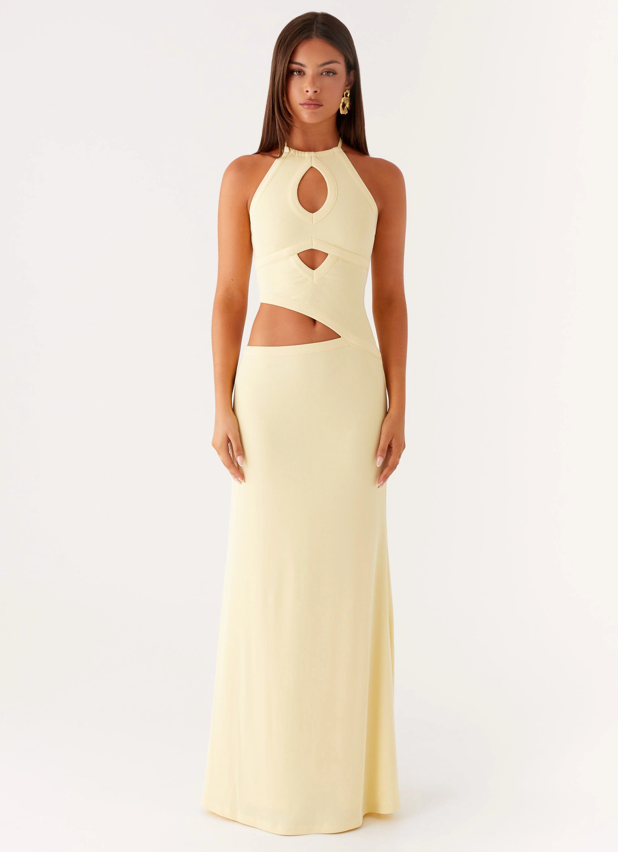 Grab Quick Sculpted Fit Lanah Cut Out Maxi Dress - Yellow