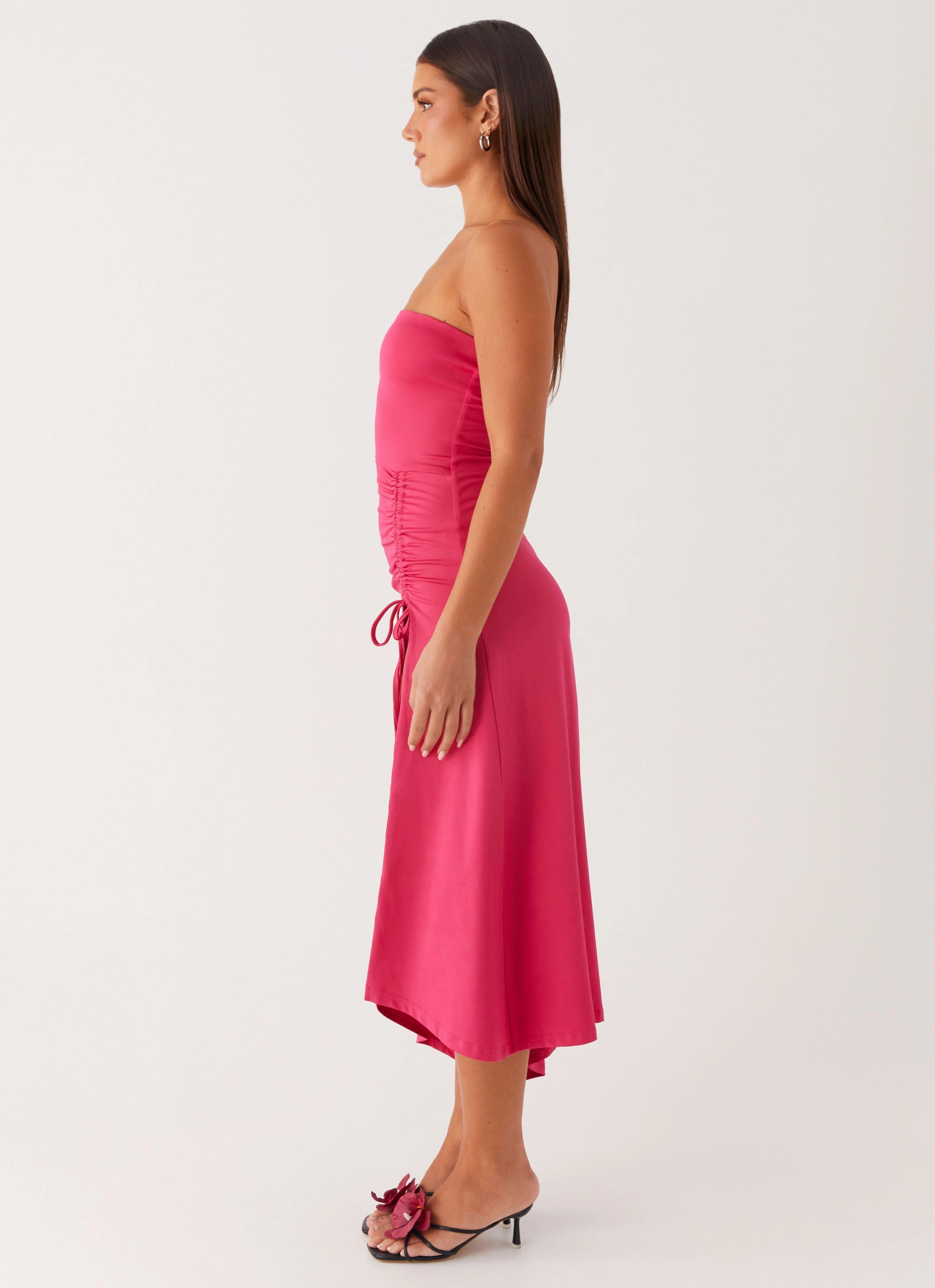Elegant Everyday Autumn-Season Laoise Midi Dress - Hot Pink