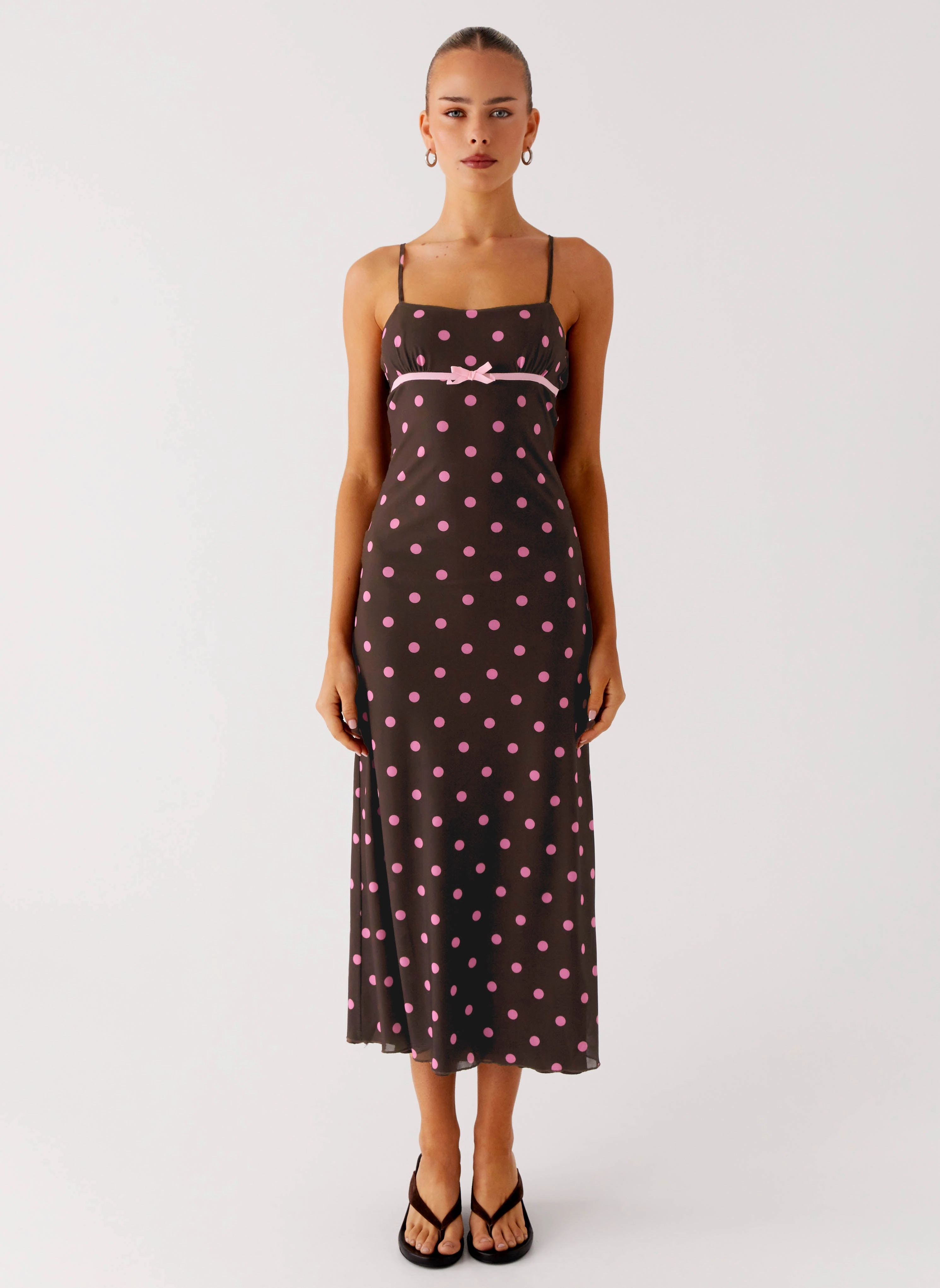 Latto Midi Dress - Chocolate Strawberry Dot Lace Detail