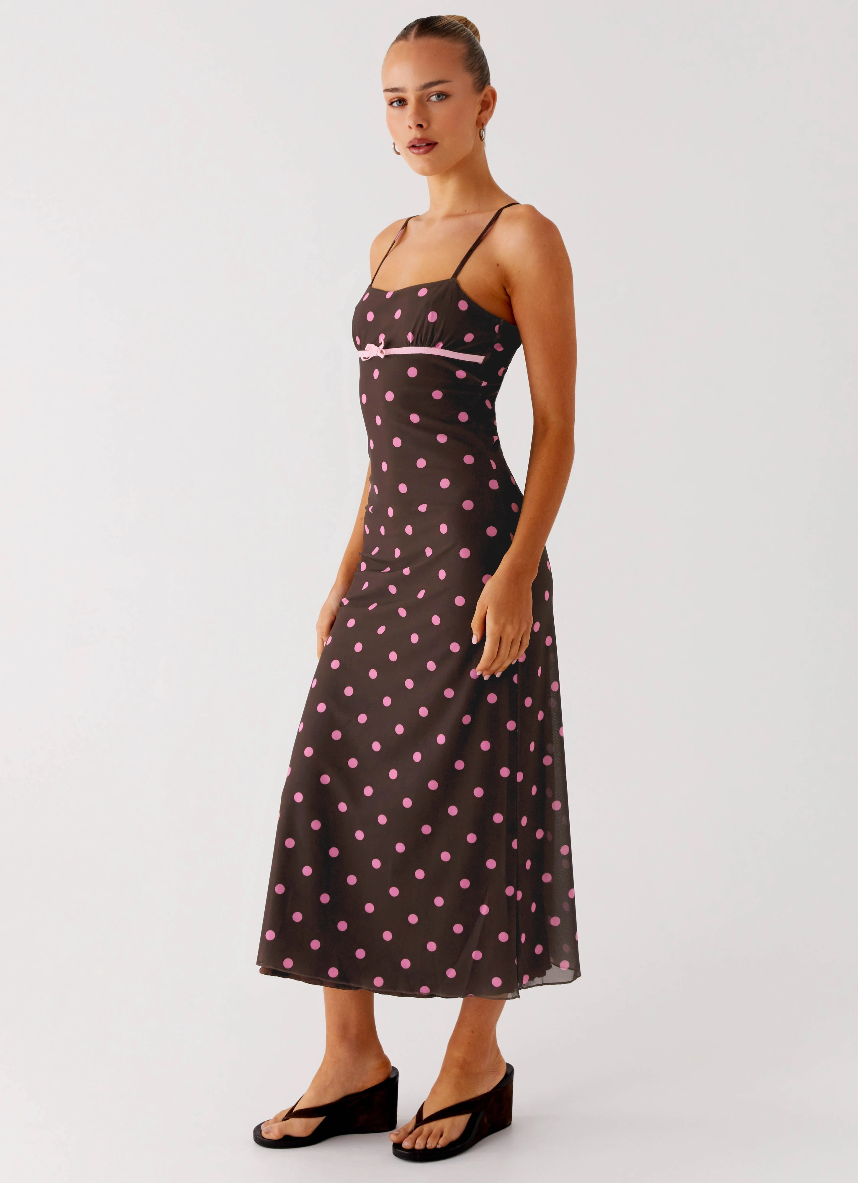 Drape Wave Latto Midi Dress - Chocolate Strawberry Dot